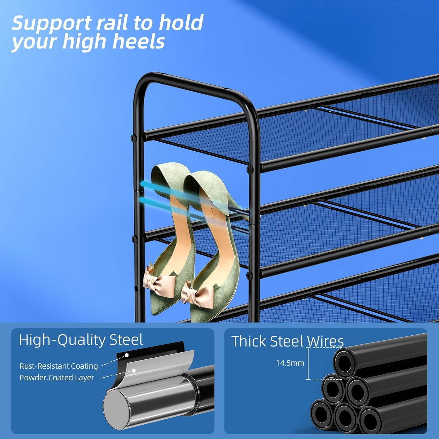 3-Tier Mesh Shoe Rack, Closet Metal 33" Wide Shoe Rack Organizer Heavy Duty, Black