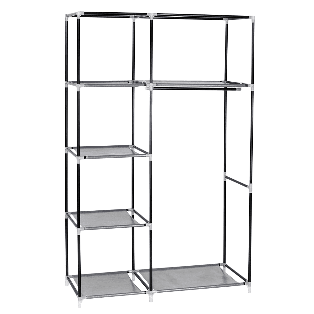 64" Portable Closet Organizer with Shelves - Heavy Duty Wardrobe Storage for Clothes, Gray Space-Saving Garment Rack, No Tools Assembly