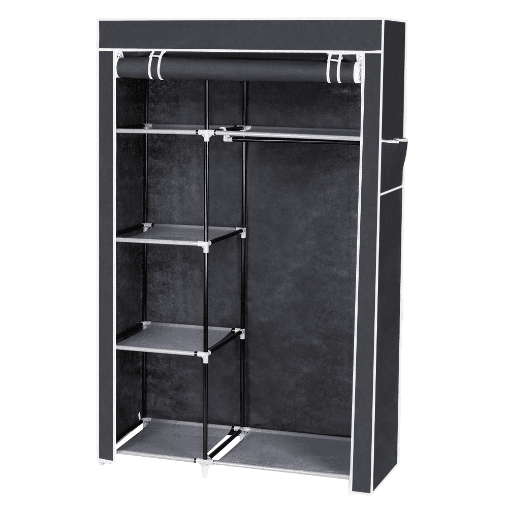 64" Portable Closet Organizer with Shelves - Heavy Duty Wardrobe Storage for Clothes, Gray Space-Saving Garment Rack, No Tools Assembly