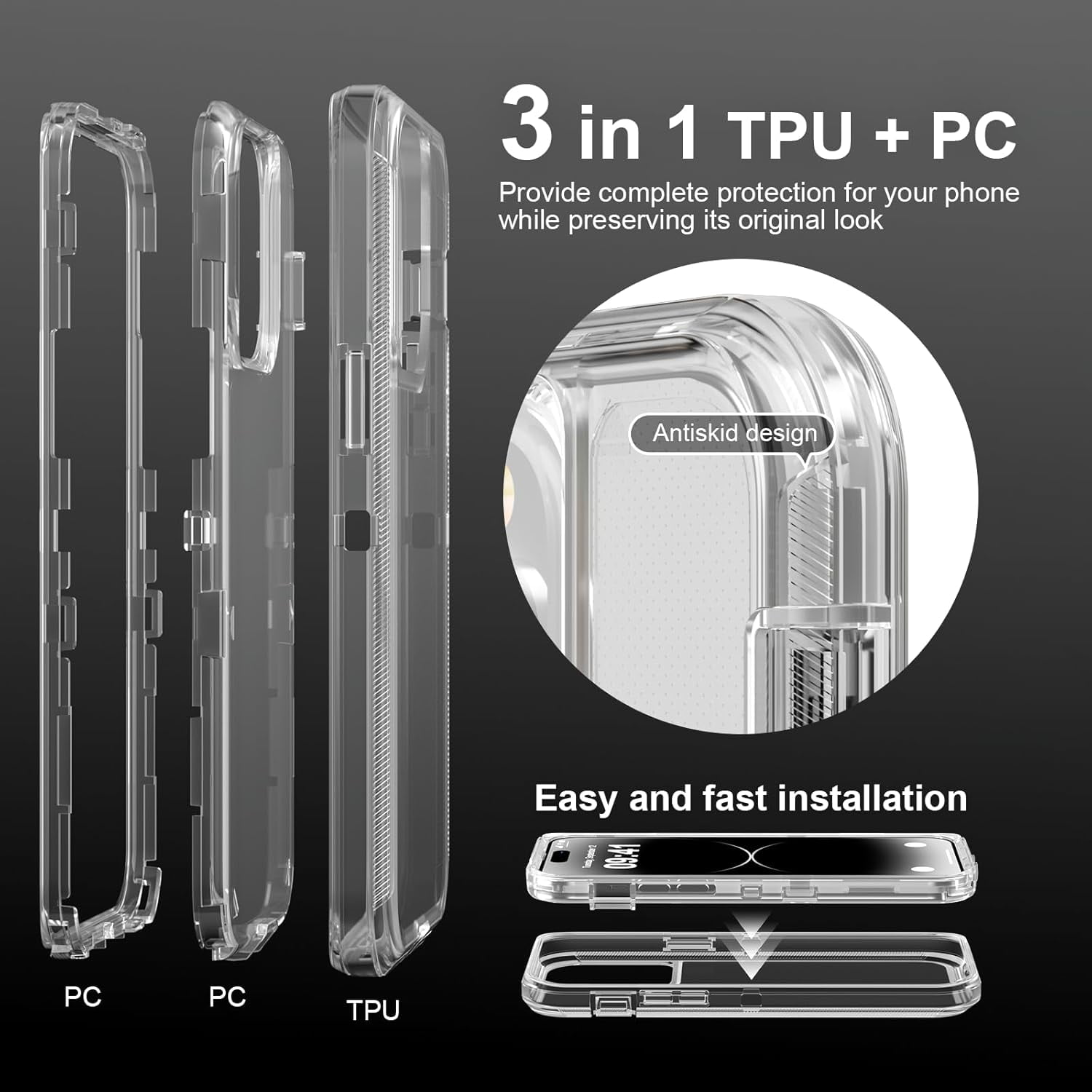 For iPhone 12 Pro Max [6.7-inch] Heavy Duty Shockproof Protection Phone Cases, Anti-Drop, Triple Layer Transparent Protective Back Cover Case