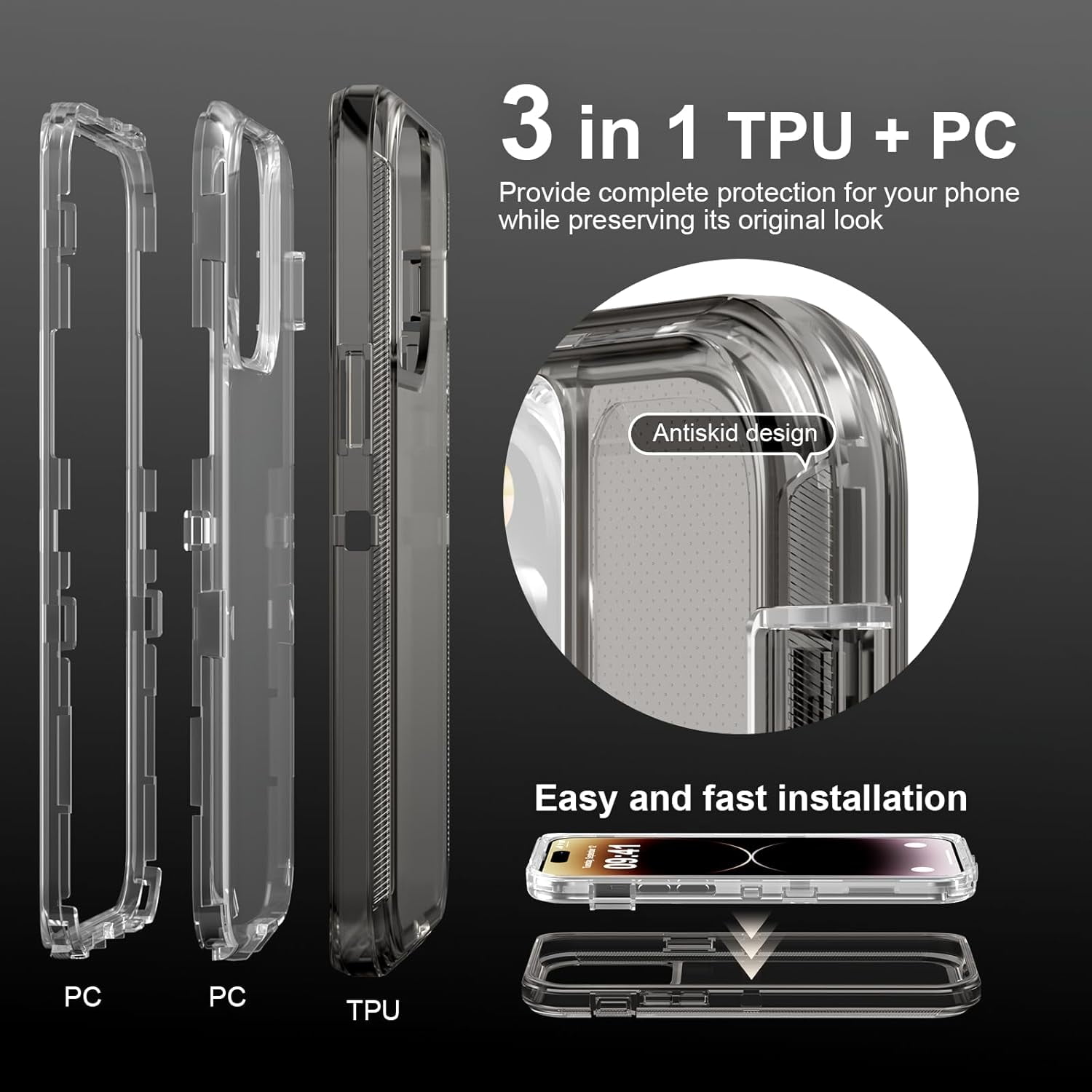For iPhone 12 Pro Max [6.7-inch] Heavy Duty Shockproof Protection Phone Cases, Anti-Drop, Triple Layer Transparent Protective Back Cover Case