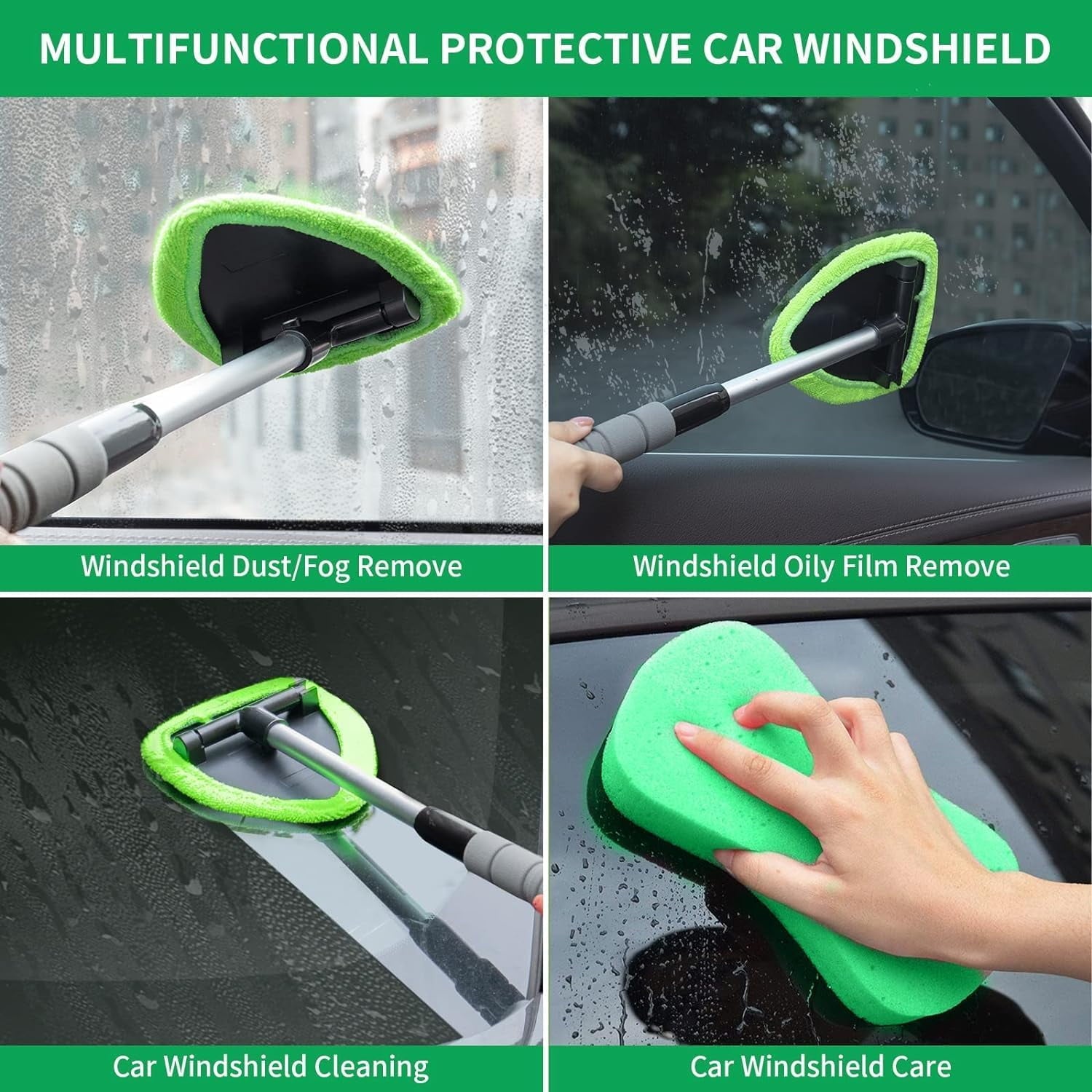 XINDELL Windshield Cleaner Tool – Car Interior Window Cleaning Kit with Extendable Handle &amp; 4 Microfiber Pads, Auto Wiper Inside Windshield Brush for Car &amp; Home Windows