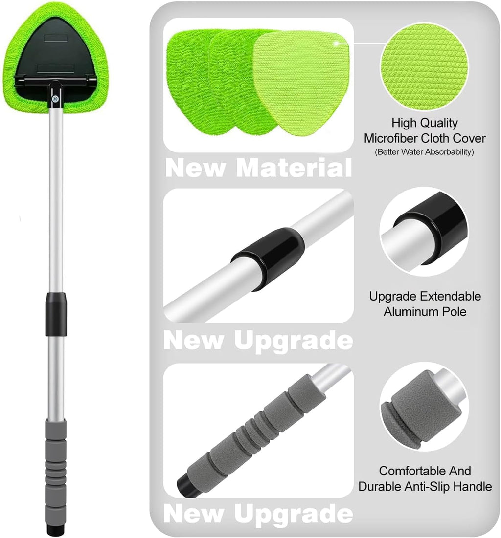 XINDELL Windshield Cleaner Tool – Car Interior Window Cleaning Kit with Extendable Handle &amp; 4 Microfiber Pads, Auto Wiper Inside Windshield Brush for Car &amp; Home Windows