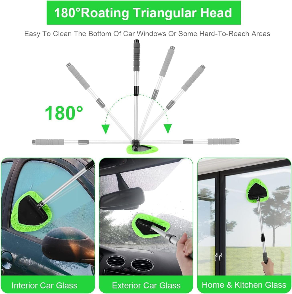 XINDELL Windshield Cleaner Tool – Car Interior Window Cleaning Kit with Extendable Handle &amp; 4 Microfiber Pads, Auto Wiper Inside Windshield Brush for Car &amp; Home Windows