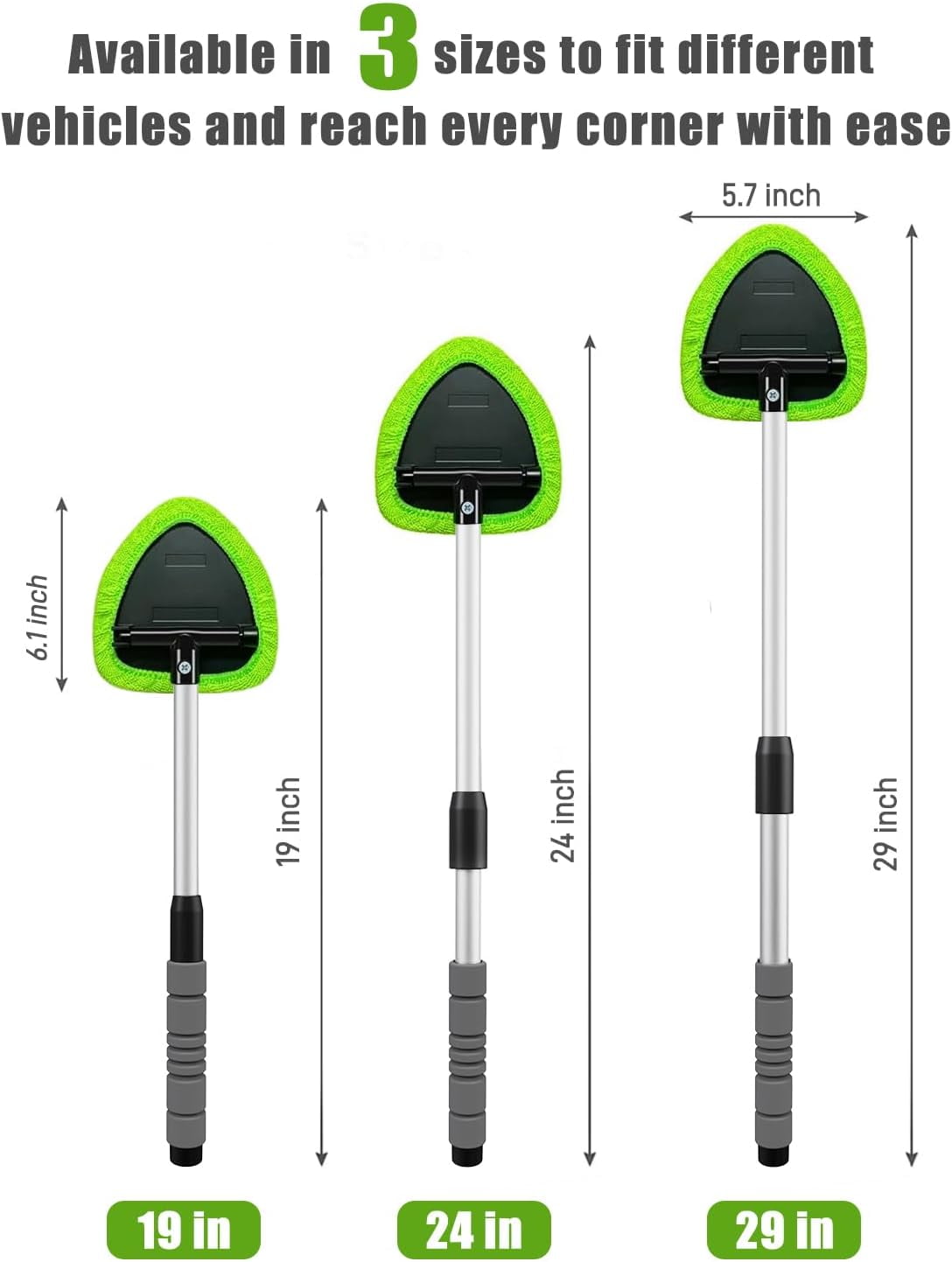 XINDELL Windshield Cleaner Tool – Car Interior Window Cleaning Kit with Extendable Handle &amp; 4 Microfiber Pads, Auto Wiper Inside Windshield Brush for Car &amp; Home Windows