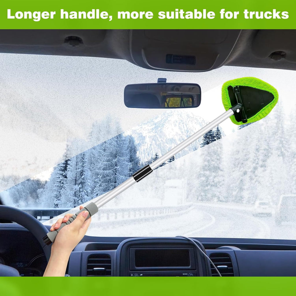 XINDELL Windshield Cleaner Tool – Car Interior Window Cleaning Kit with Extendable Handle &amp; 4 Microfiber Pads, Auto Wiper Inside Windshield Brush for Car &amp; Home Windows