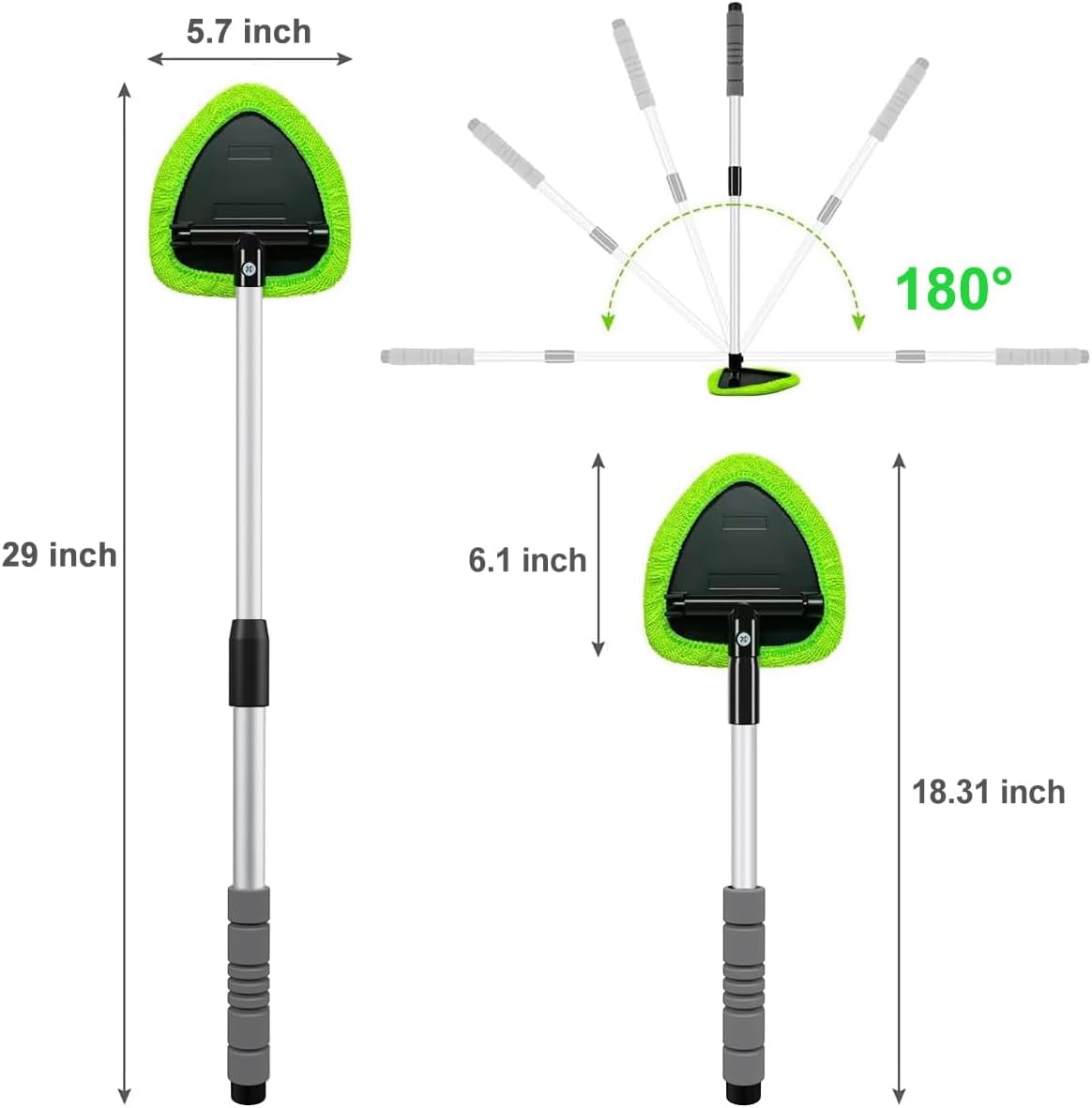 XINDELL Windshield Cleaner Tool – Car Interior Window Cleaning Kit with Extendable Handle &amp; 4 Microfiber Pads, Auto Wiper Inside Windshield Brush for Car &amp; Home Windows