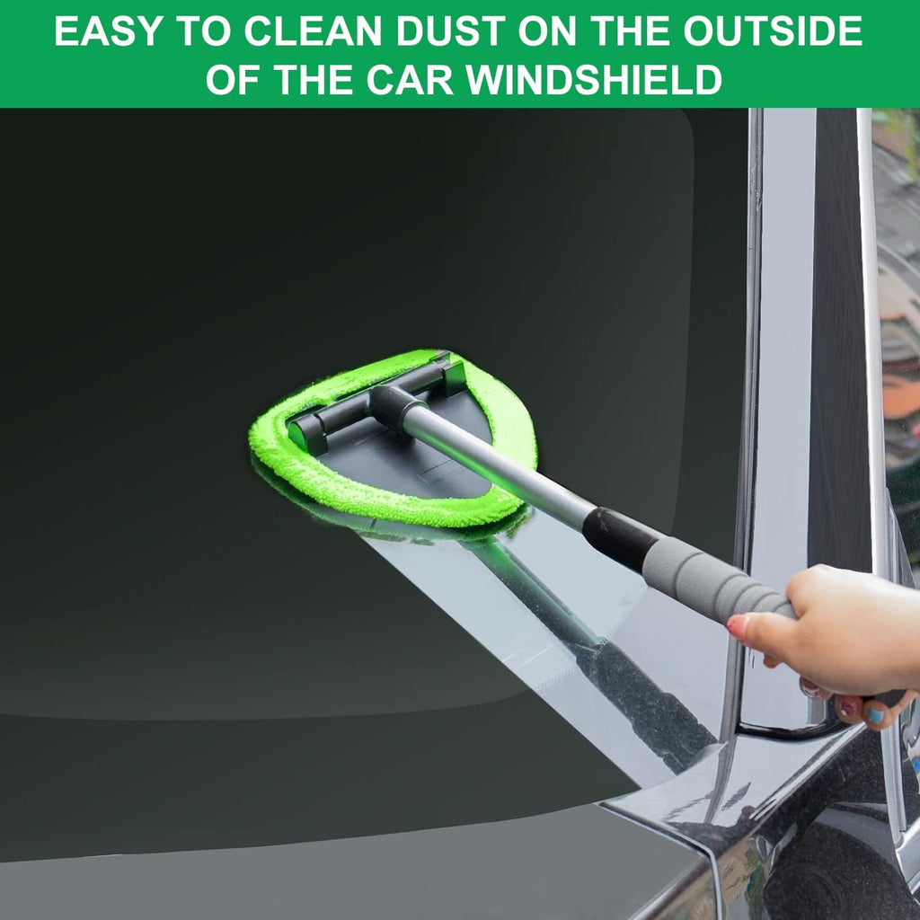 XINDELL Windshield Cleaner Tool – Car Interior Window Cleaning Kit with Extendable Handle &amp; 4 Microfiber Pads, Auto Wiper Inside Windshield Brush for Car &amp; Home Windows