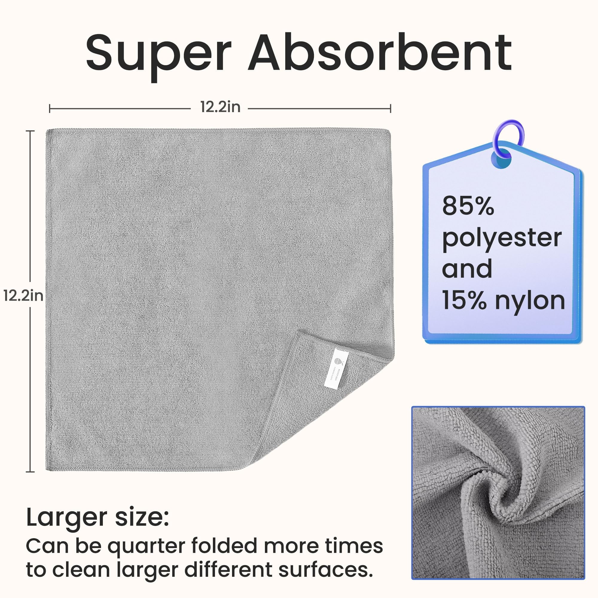 Microfiber Cleaning Cloths-12 Pack,Microfiber Towels For Cars &amp; Kitchen,Highly Absorbent Cleaning Towel,Lint Free Streak Free Rags For House,Window,Grey(12.2"x12.2")