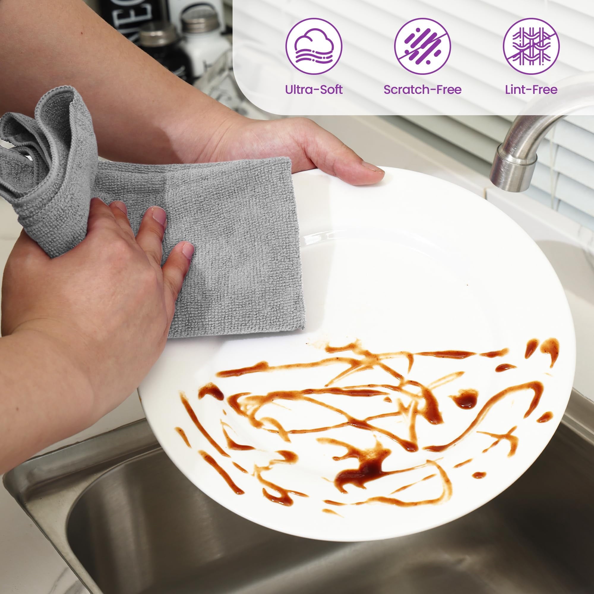 Microfiber Cleaning Cloths-12 Pack,Microfiber Towels For Cars &amp; Kitchen,Highly Absorbent Cleaning Towel,Lint Free Streak Free Rags For House,Window,Grey(12.2"x12.2")