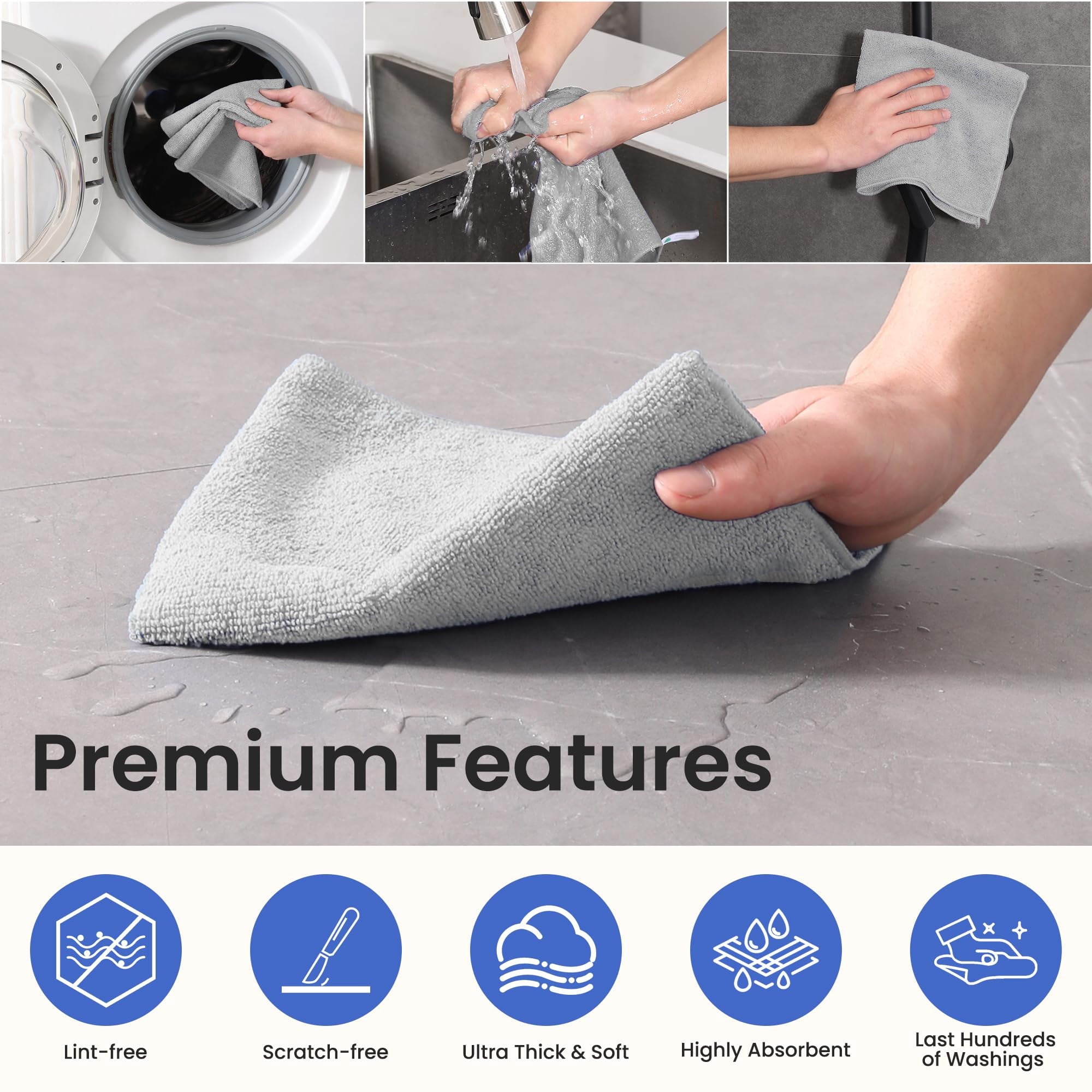 Microfiber Cleaning Cloths-12 Pack,Microfiber Towels For Cars &amp; Kitchen,Highly Absorbent Cleaning Towel,Lint Free Streak Free Rags For House,Window,Grey(12.2"x12.2")