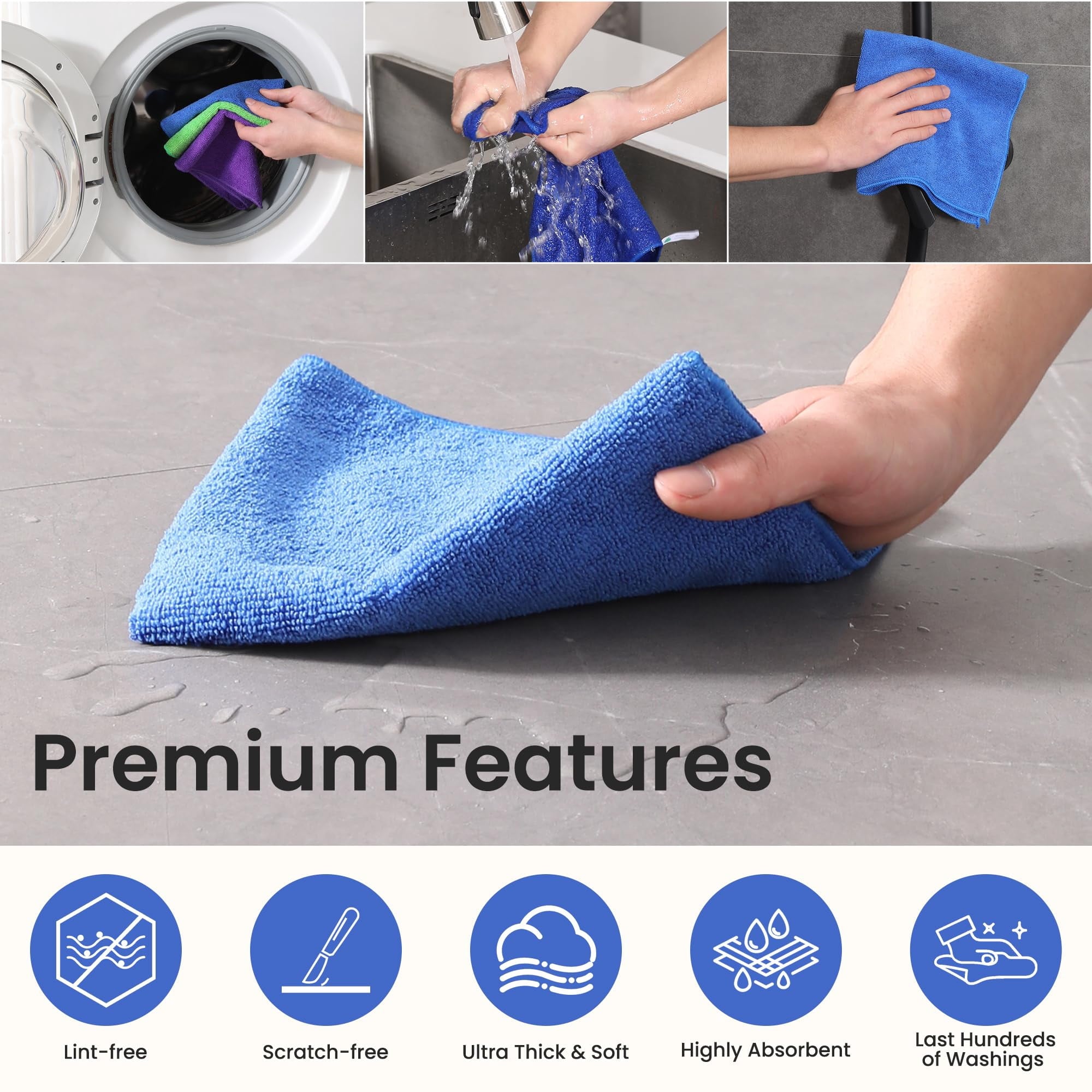 Microfiber Cleaning Cloths-12 Pack,Microfiber Towels For Cars &amp; Kitchen,Highly Absorbent Cleaning Towel,Lint Free Streak Free Rags For House,Window,Grey(12.2"x12.2")