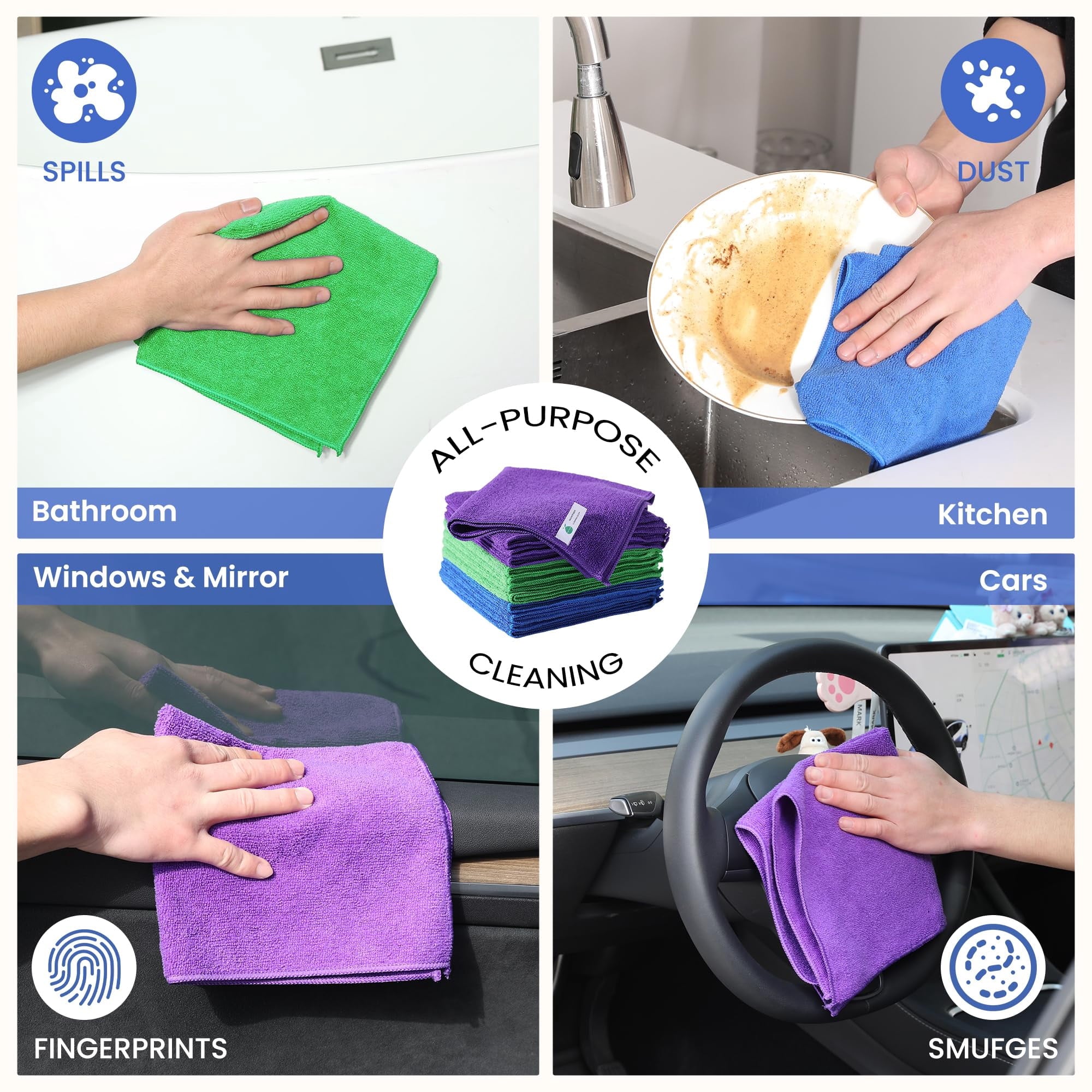 Microfiber Cleaning Cloths-12 Pack,Microfiber Towels For Cars &amp; Kitchen,Highly Absorbent Cleaning Towel,Lint Free Streak Free Rags For House,Window,Grey(12.2"x12.2")