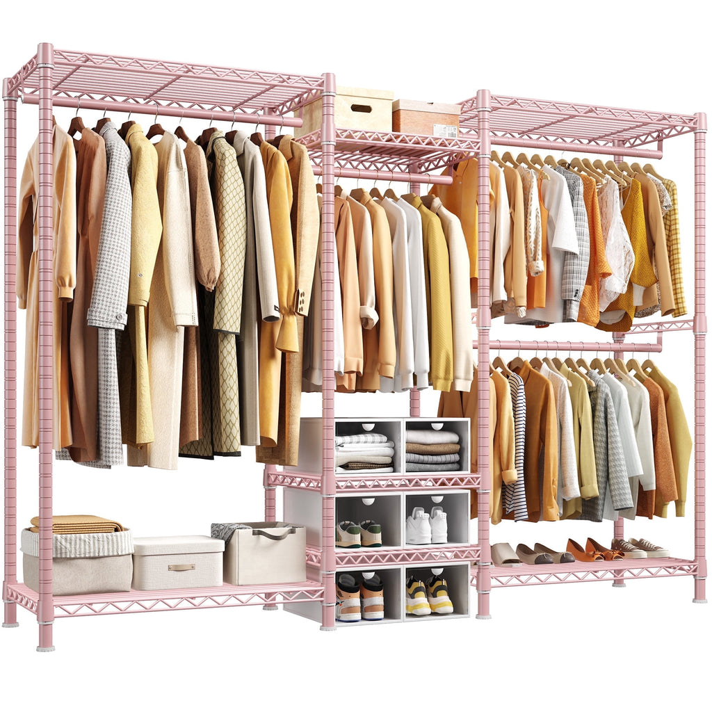 3-Row Closet Organizer System,Heavy Duty Freestanding Clothes Rack with 4 Hanging Rods &amp; 7 Shelves,752 LBS Metal Wardrobe Closet Storage for Bedroom Apartment,70.5"W x 77"H x 13.8"D,White