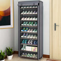 Dustproof Gray Shoe Rack with Detachable Cover, Closet Fit Sturdy Frame Easy Assembly, 10 Tiers Shoe Storage Organizer for Entryway Bedroom