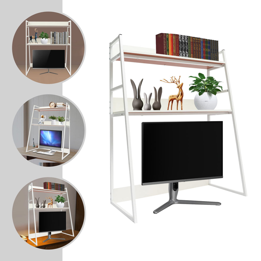 29.5*12.6 Freestanding White Desktop Bookshelf Multipurpose Desktop Hutch Countertop Hutch Bookshelf