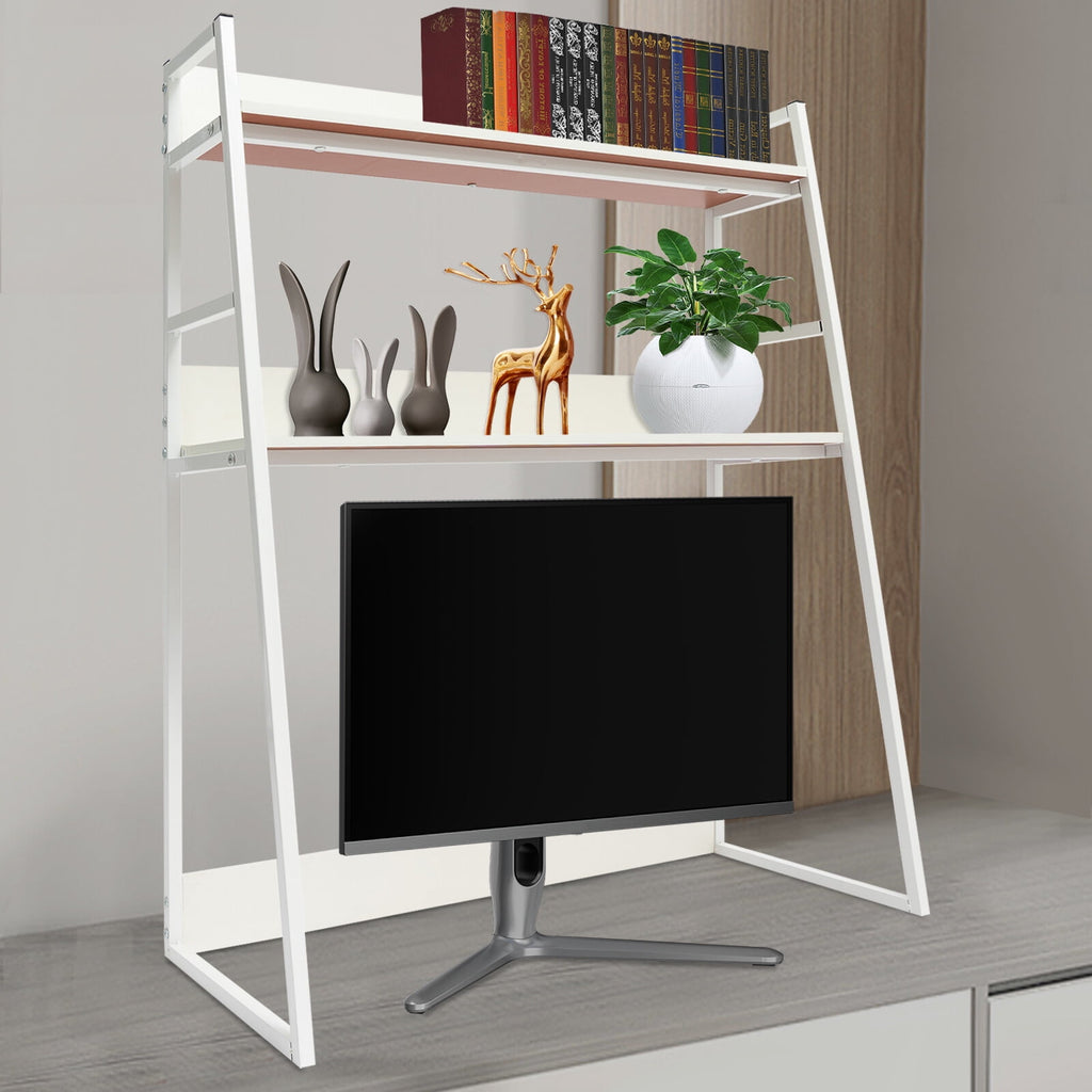 29.5*12.6 Freestanding White Desktop Bookshelf Multipurpose Desktop Hutch Countertop Hutch Bookshelf