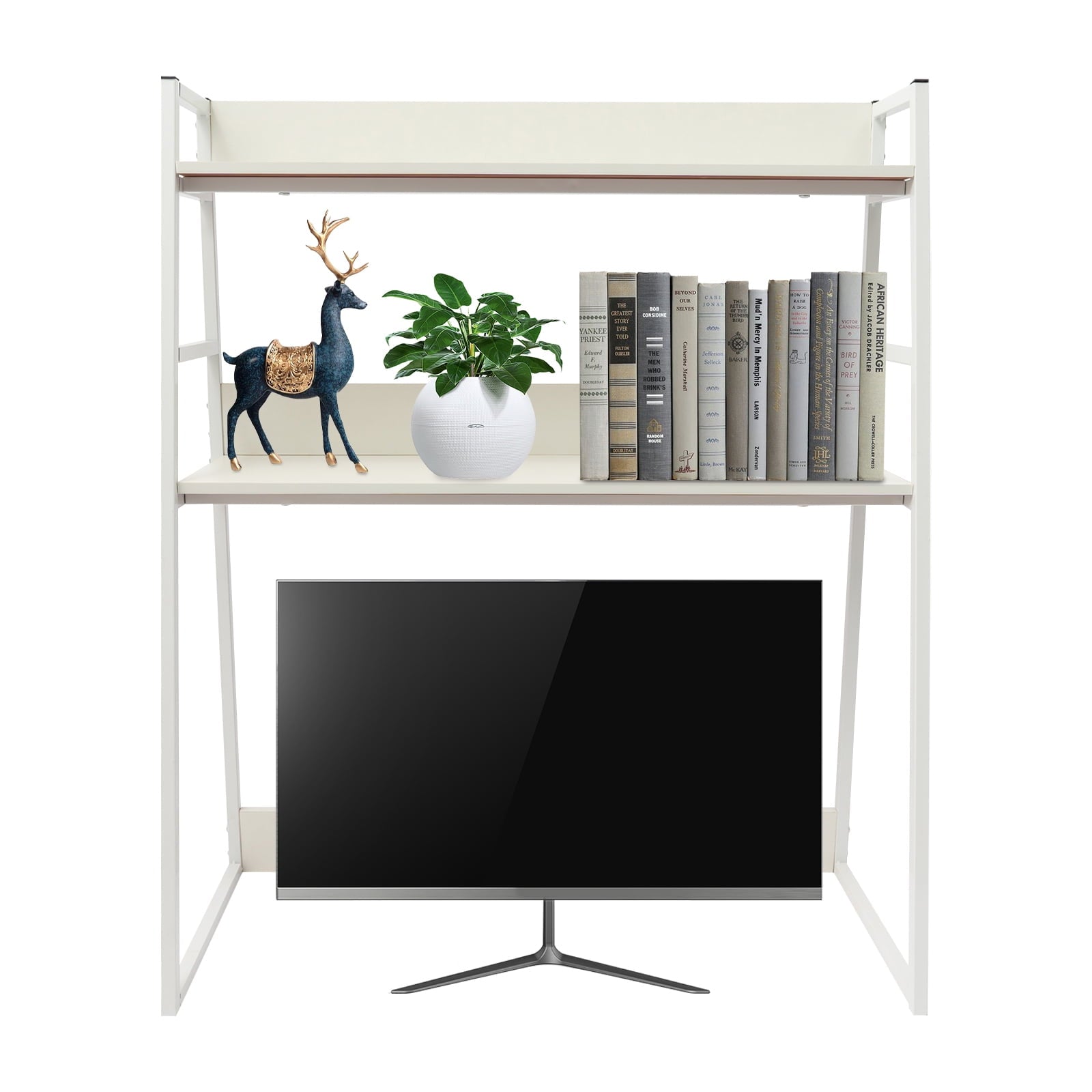 29.5*12.6 Freestanding White Desktop Bookshelf Multipurpose Desktop Hutch Countertop Hutch Bookshelf