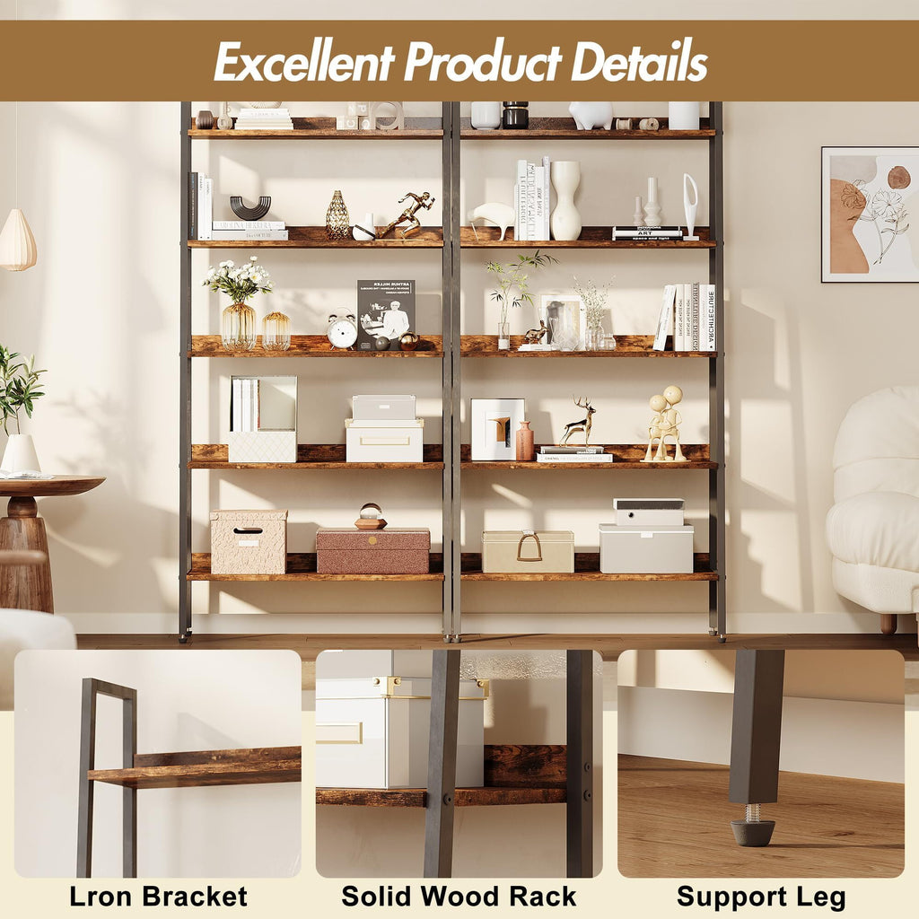 5 Tiers Bookshelf, 67" Tall Classical Modern Bookcase, Tall Display Shelves in Living Room/Home/Office, Industrial Metal Frame Book Storage Organizer for CDs/Books/Movies, Rustic Brown