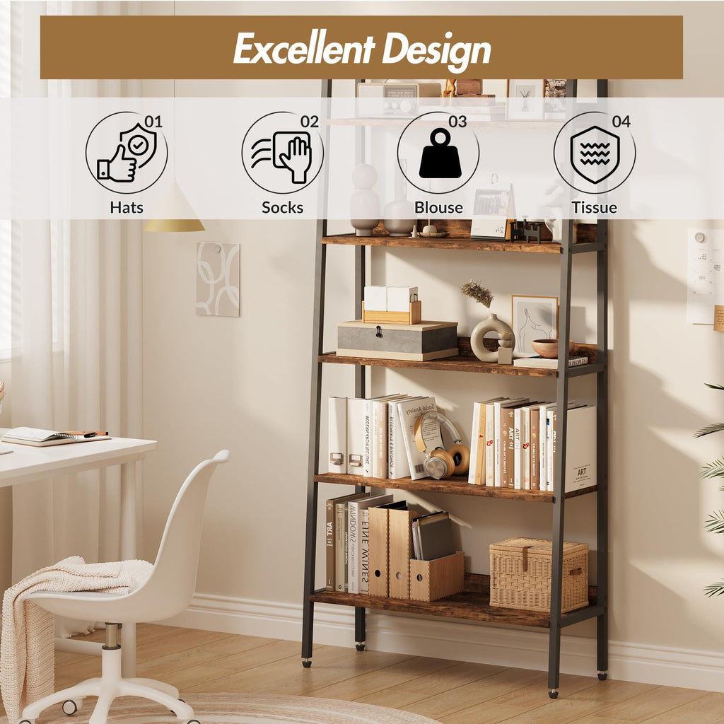 5 Tiers Bookshelf, 67" Tall Classical Modern Bookcase, Tall Display Shelves in Living Room/Home/Office, Industrial Metal Frame Book Storage Organizer for CDs/Books/Movies, Rustic Brown