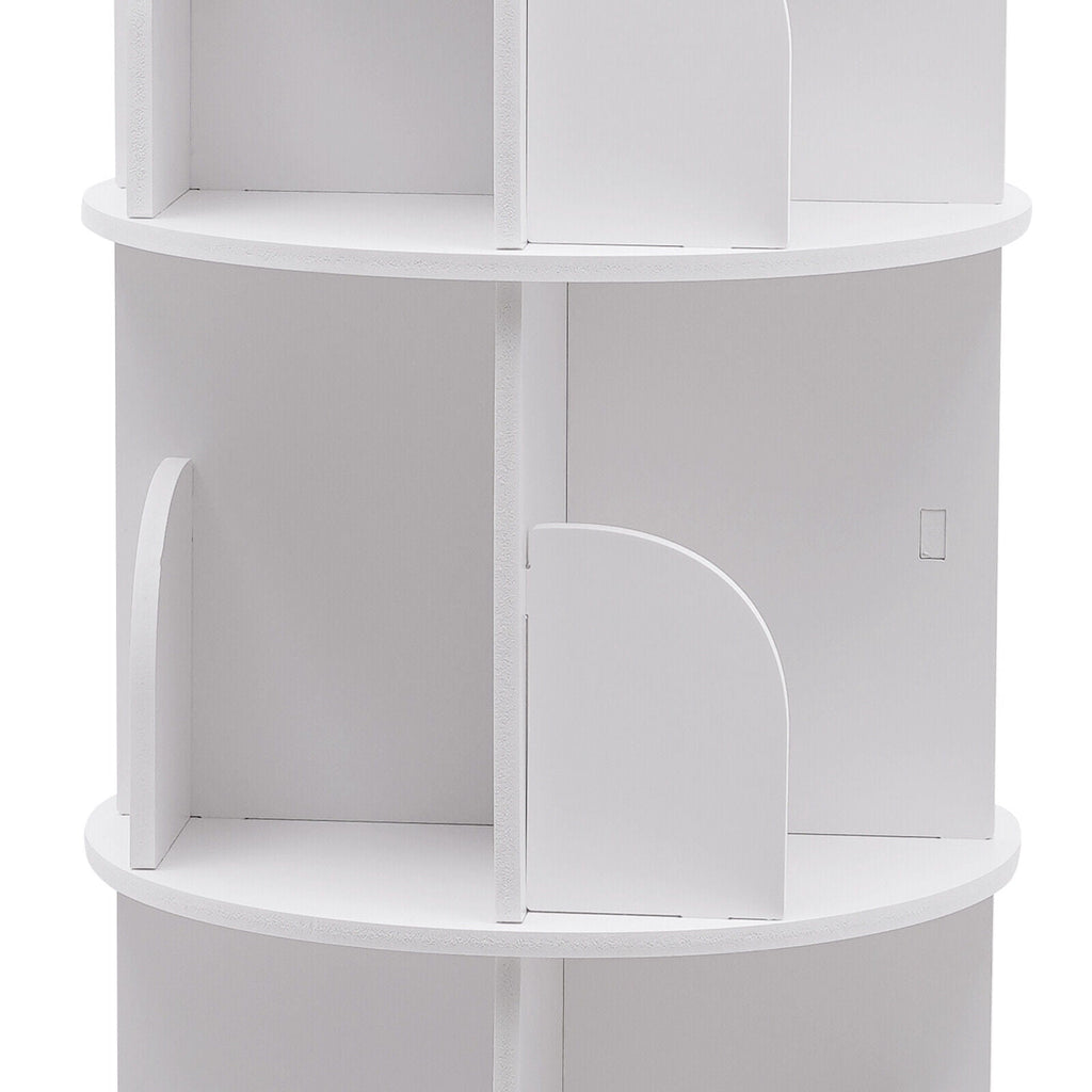 5 Tier Rotating Bookshelf, Indoor White Stackable Bookcase Storage Shelf Round Freestanding Display Rack Revolving Bookcase