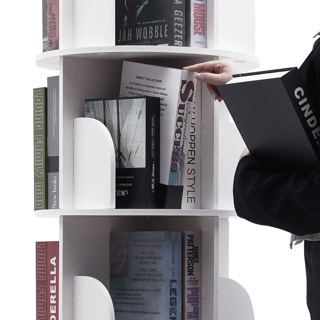 5 Tier Rotating Bookshelf, Indoor White Stackable Bookcase Storage Shelf Round Freestanding Display Rack Revolving Bookcase