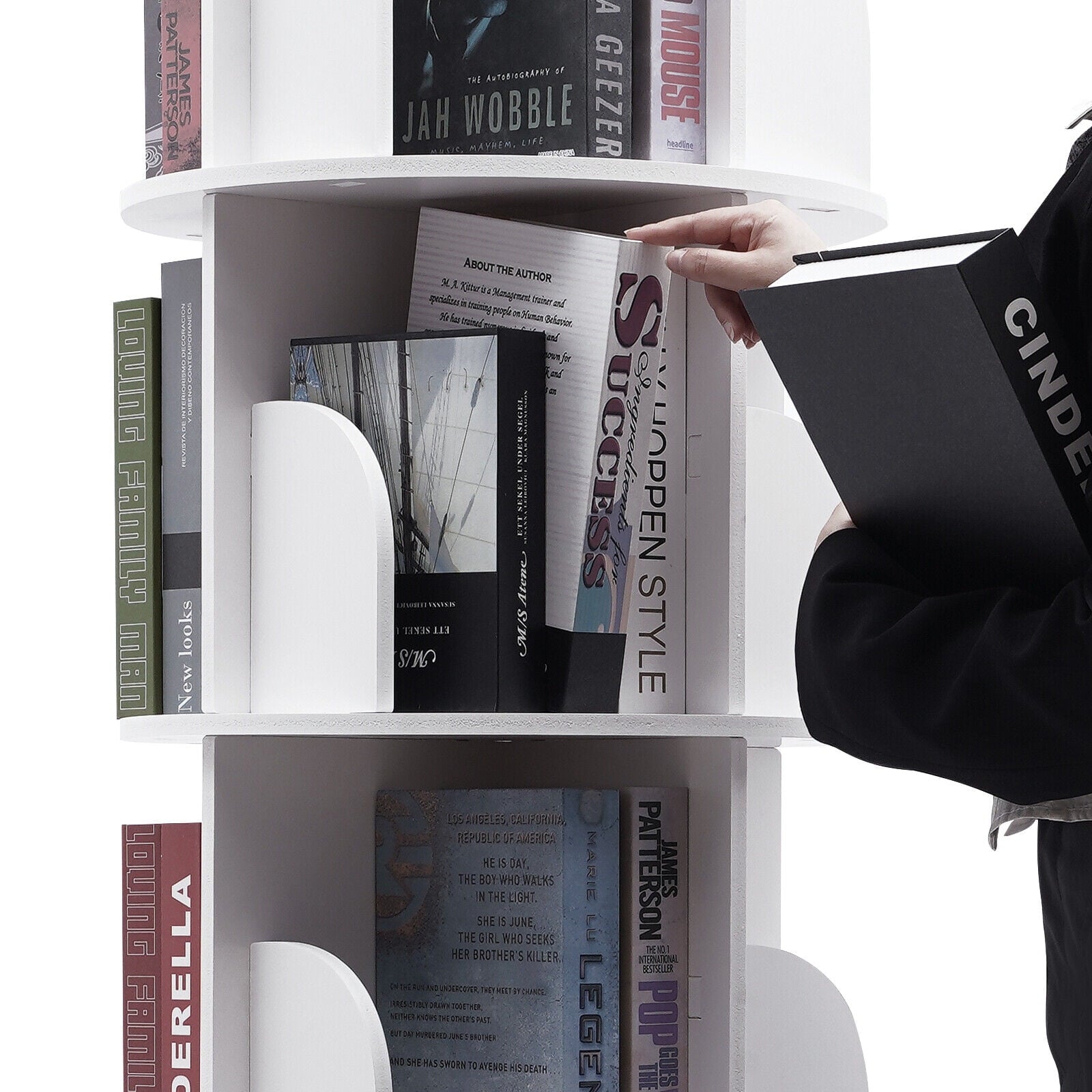5 Tier Rotating Bookshelf, Indoor White Stackable Bookcase Storage Shelf Round Freestanding Display Rack Revolving Bookcase