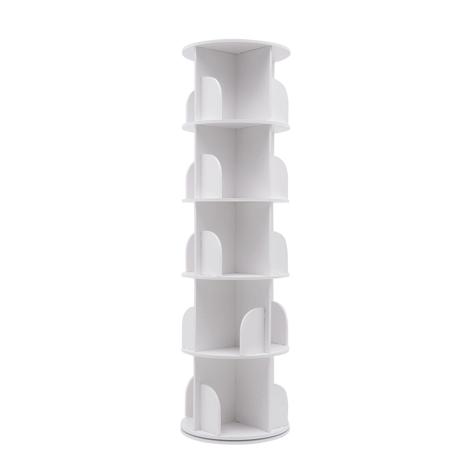 5 Tier Rotating Bookshelf, Indoor White Stackable Bookcase Storage Shelf Round Freestanding Display Rack Revolving Bookcase