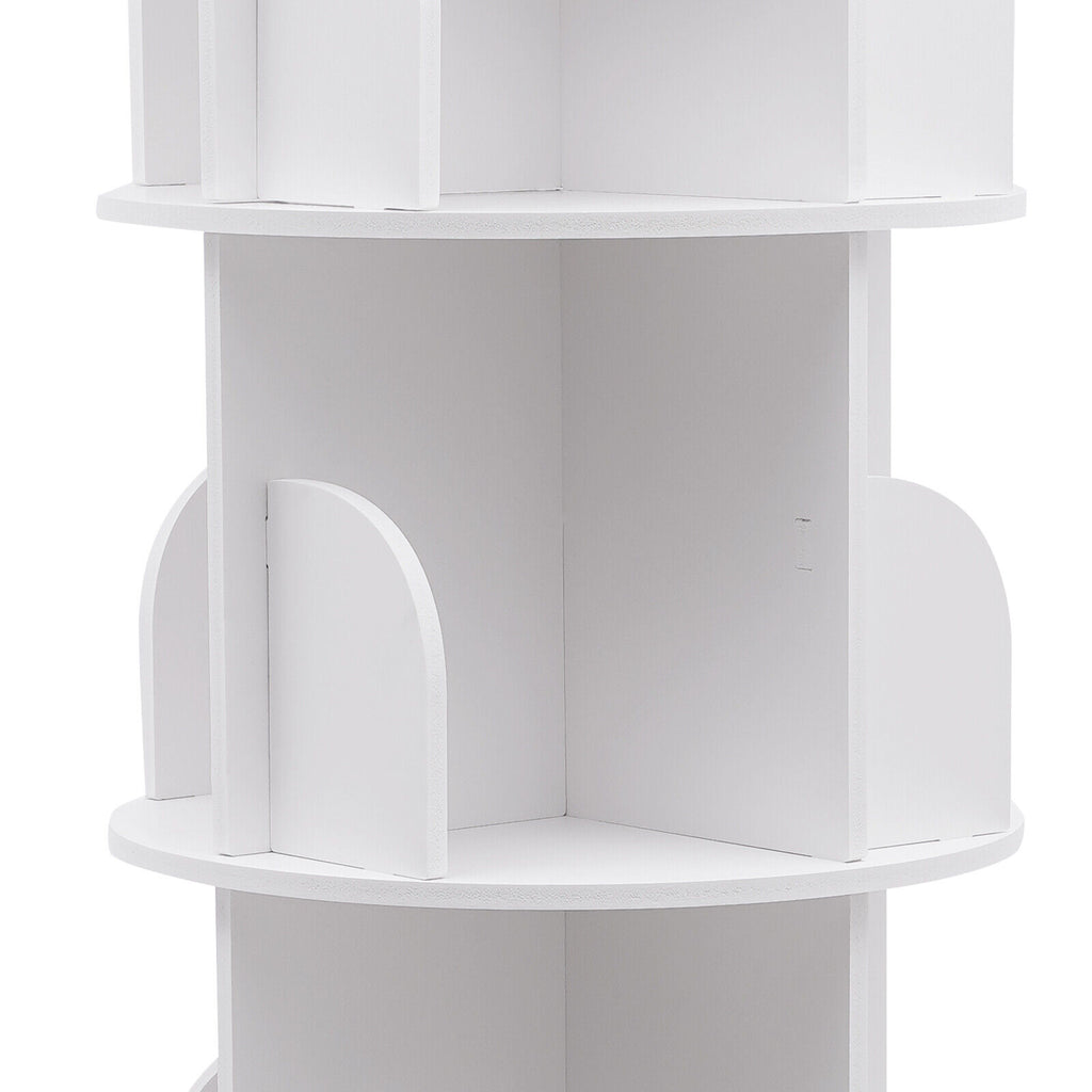 5 Tier Rotating Bookshelf, Indoor White Stackable Bookcase Storage Shelf Round Freestanding Display Rack Revolving Bookcase
