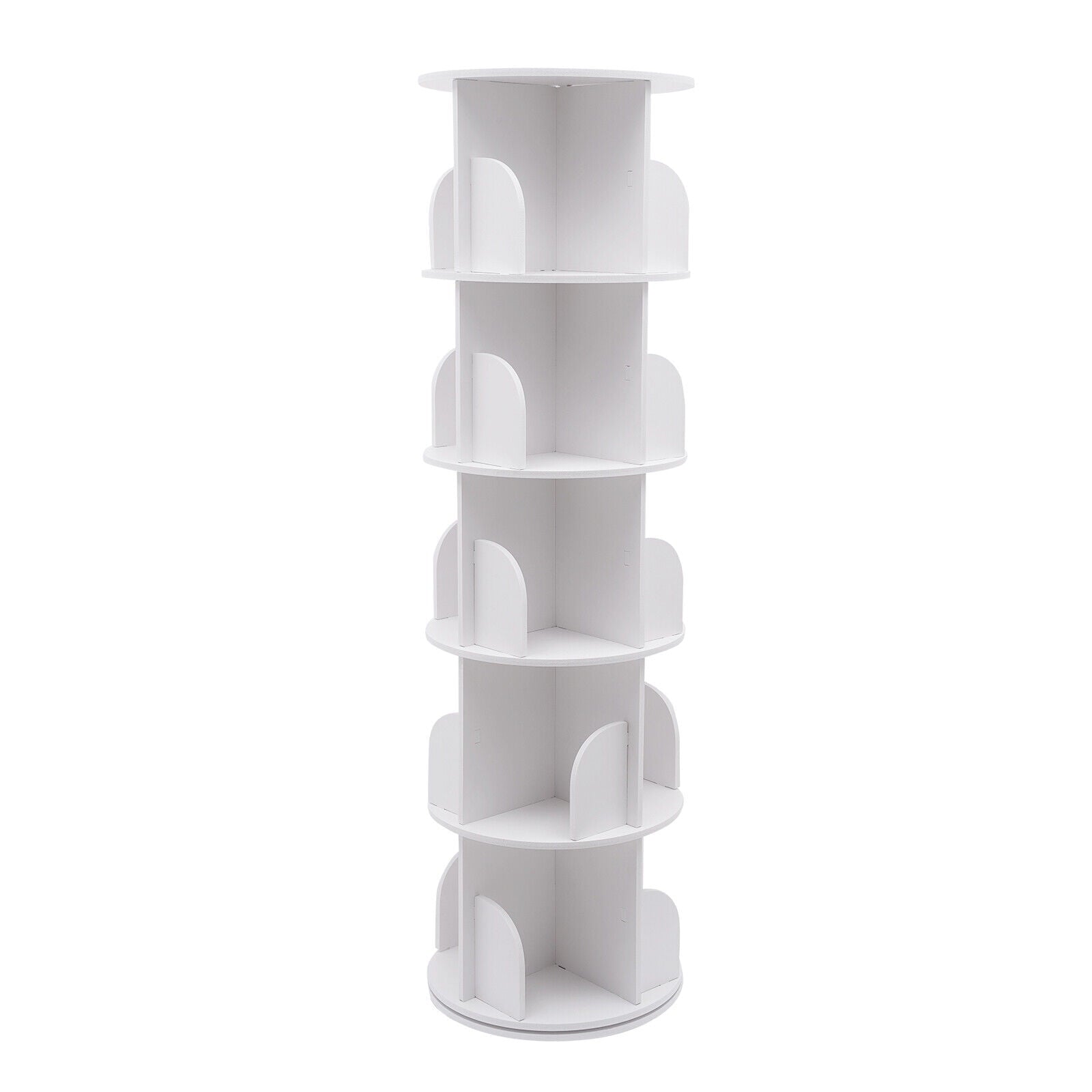 5 Tier Rotating Bookshelf, Indoor White Stackable Bookcase Storage Shelf Round Freestanding Display Rack Revolving Bookcase
