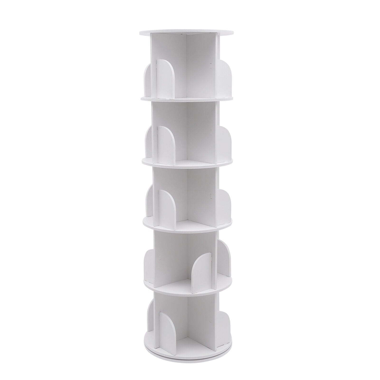 5 Tier Rotating Bookshelf, Indoor White Stackable Bookcase Storage Shelf Round Freestanding Display Rack Revolving Bookcase