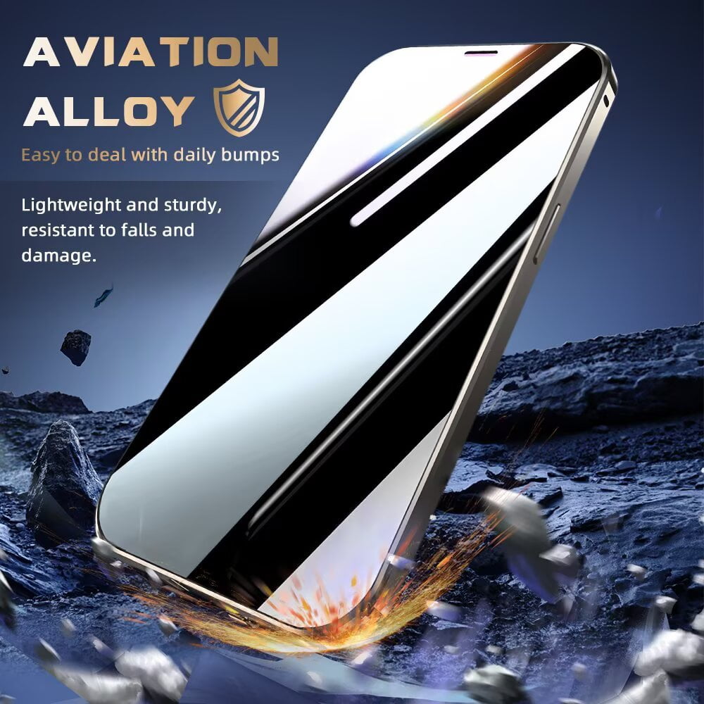Magnetic Double-Sided Glass Privacy Phone Case Compatible with for iPhone 12, 13, 14, 15 and 16 Pro Max Plus with Security Lock, Comes with Kickstand and Camera Lens Protection.
