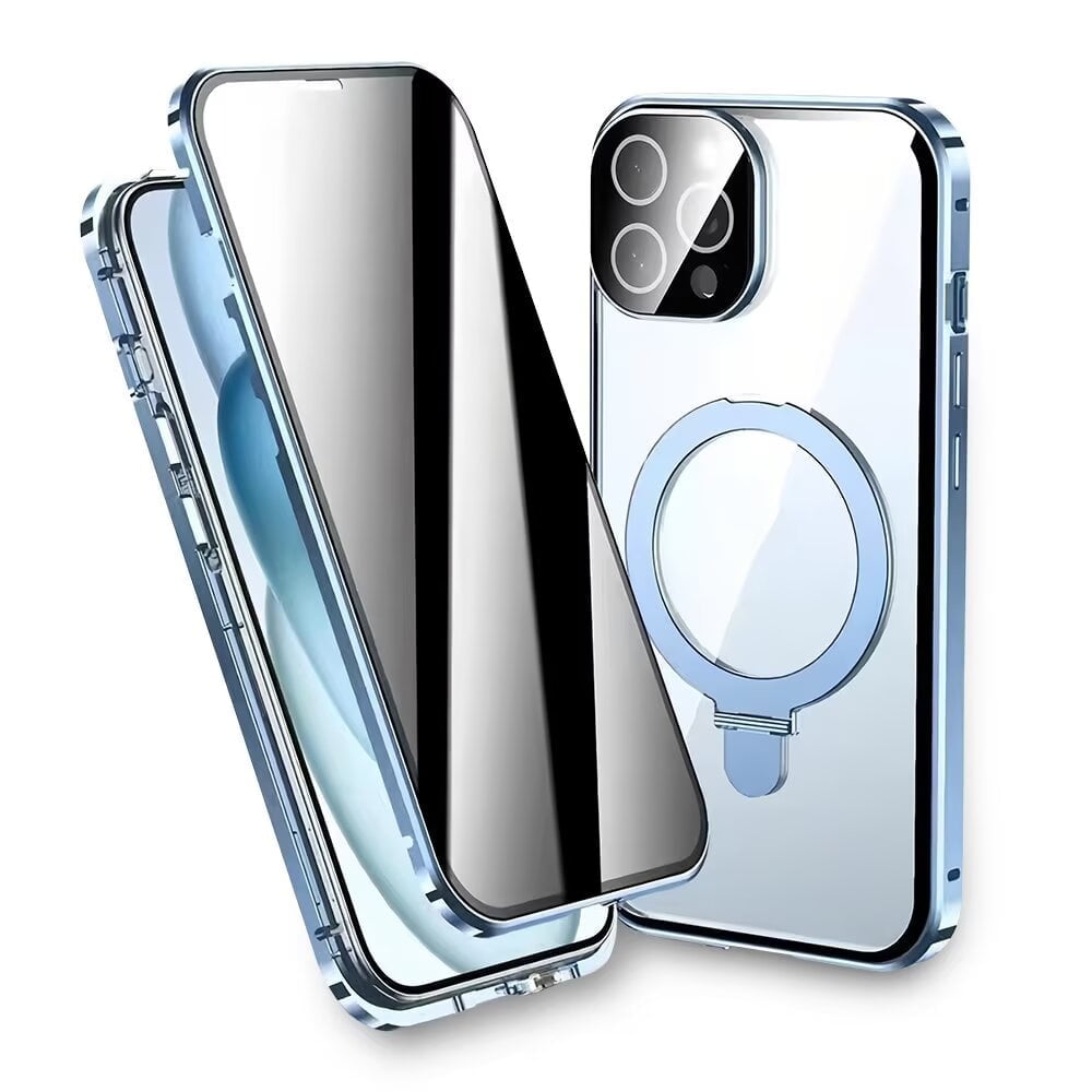Magnetic Double-Sided Glass Privacy Phone Case Compatible with for iPhone 12, 13, 14, 15 and 16 Pro Max Plus with Security Lock, Comes with Kickstand and Camera Lens Protection.