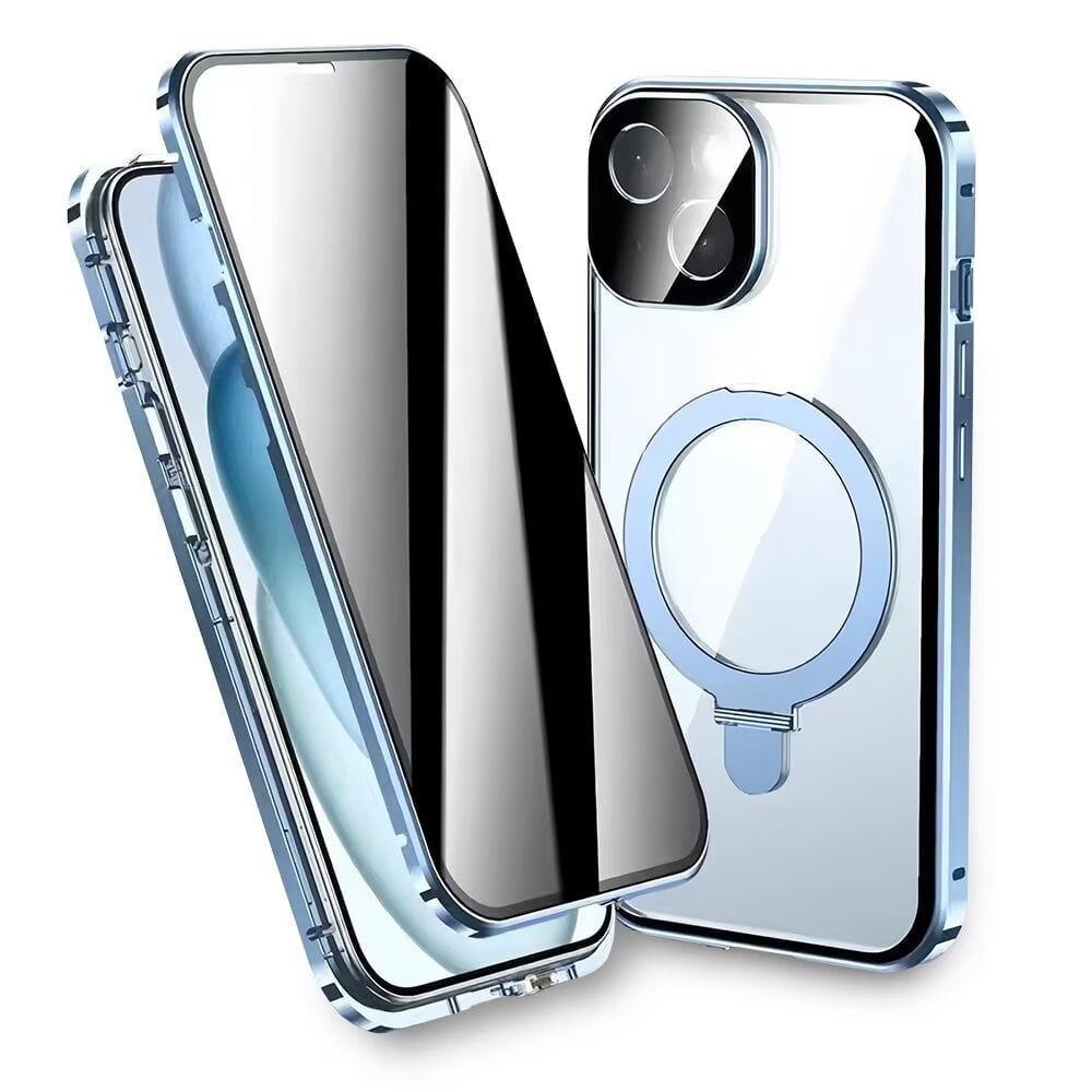 Magnetic Double-Sided Glass Privacy Phone Case Compatible with for iPhone 12, 13, 14, 15 and 16 Pro Max Plus with Security Lock, Comes with Kickstand and Camera Lens Protection.