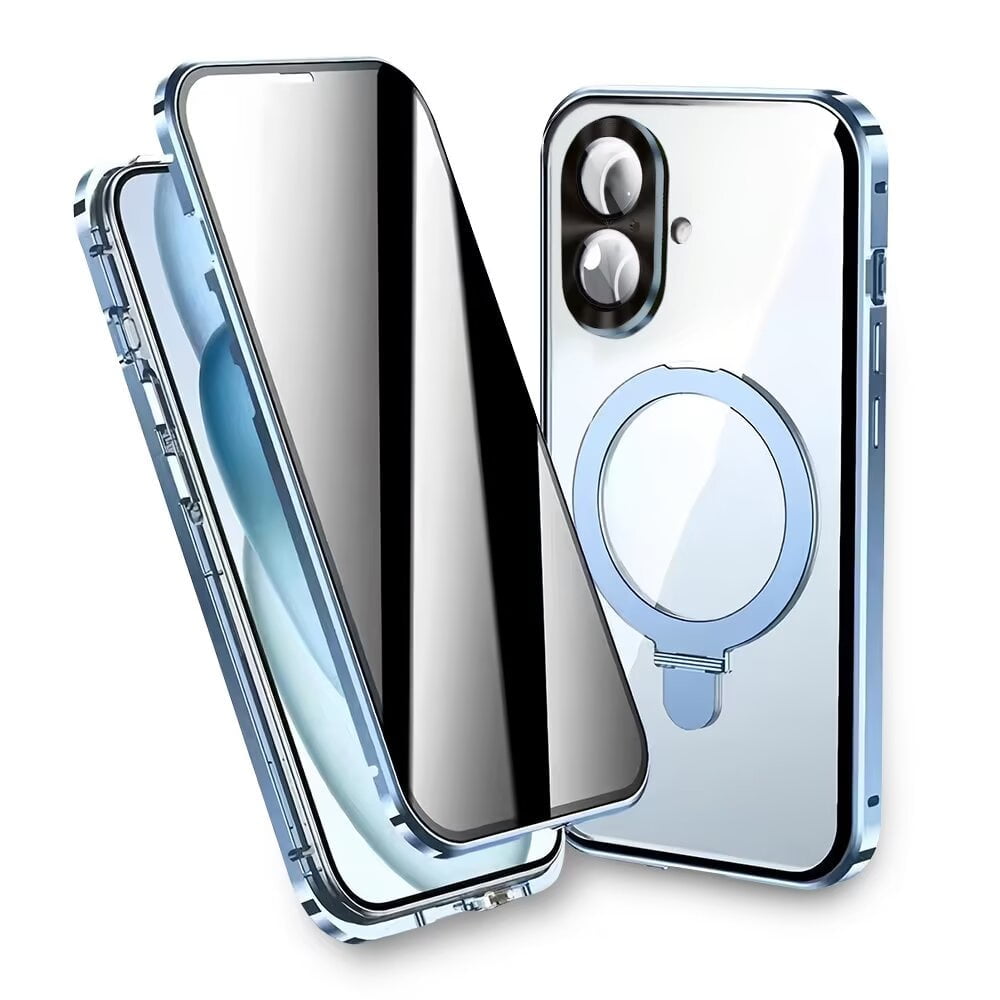 Magnetic Double-Sided Glass Privacy Phone Case Compatible with for iPhone 12, 13, 14, 15 and 16 Pro Max Plus with Security Lock, Comes with Kickstand and Camera Lens Protection.