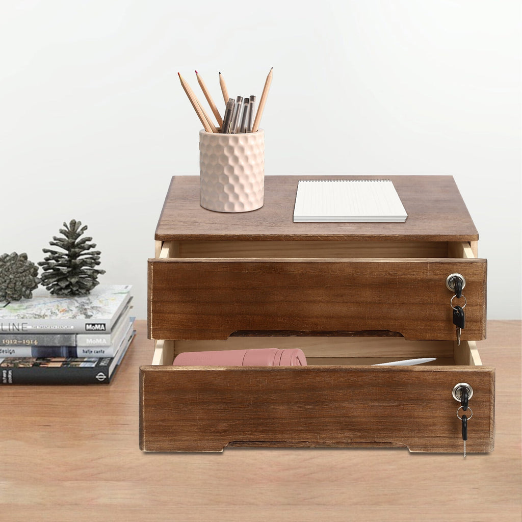 Wooden Desktop Jewelry Drawer Storage Box Table Cabinet Holder Organizer Chest