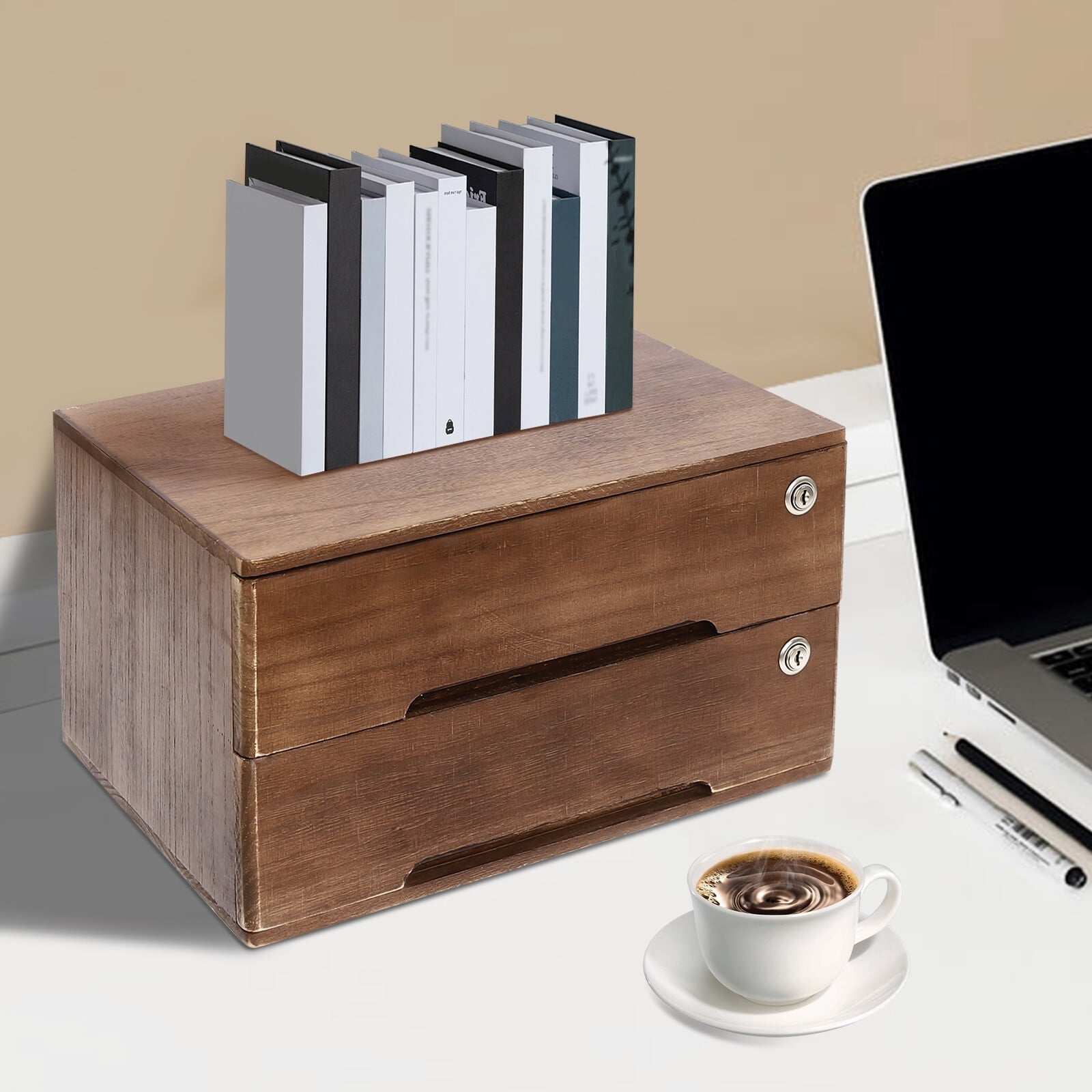 Wooden Desktop Jewelry Drawer Storage Box Table Cabinet Holder Organizer Chest