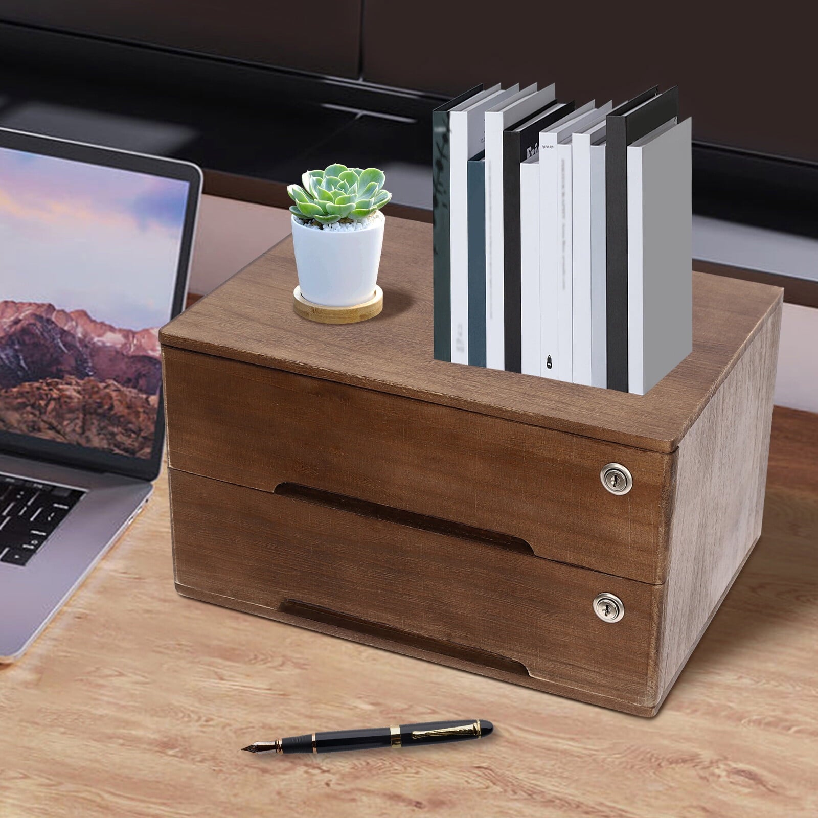 Wooden Desktop Jewelry Drawer Storage Box Table Cabinet Holder Organizer Chest
