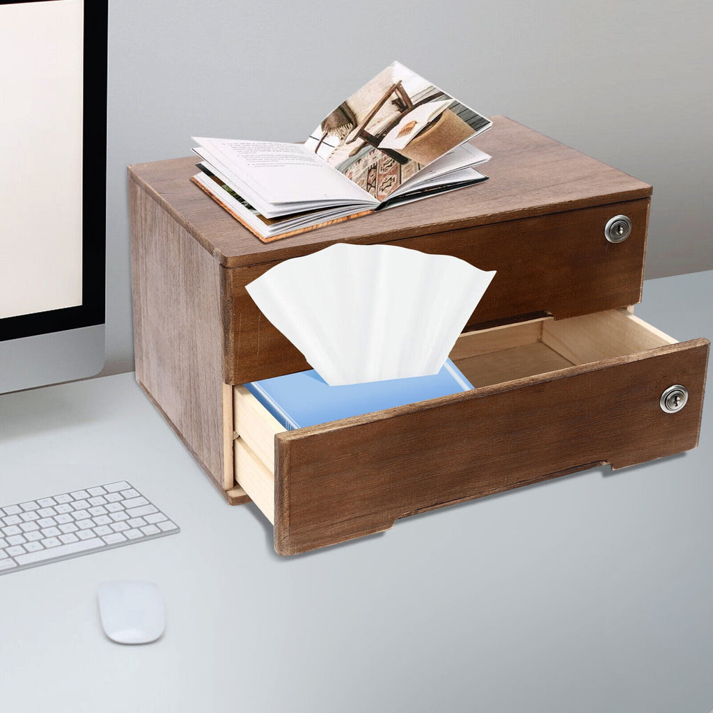 Wooden Desktop Jewelry Drawer Storage Box Table Cabinet Holder Organizer Chest