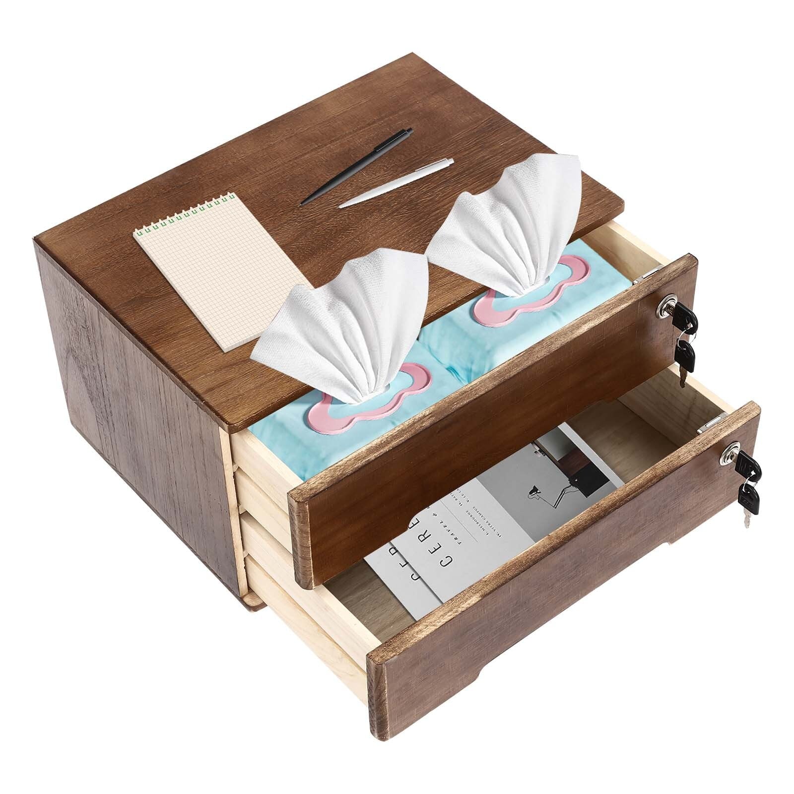 Wooden Desktop Jewelry Drawer Storage Box Table Cabinet Holder Organizer Chest