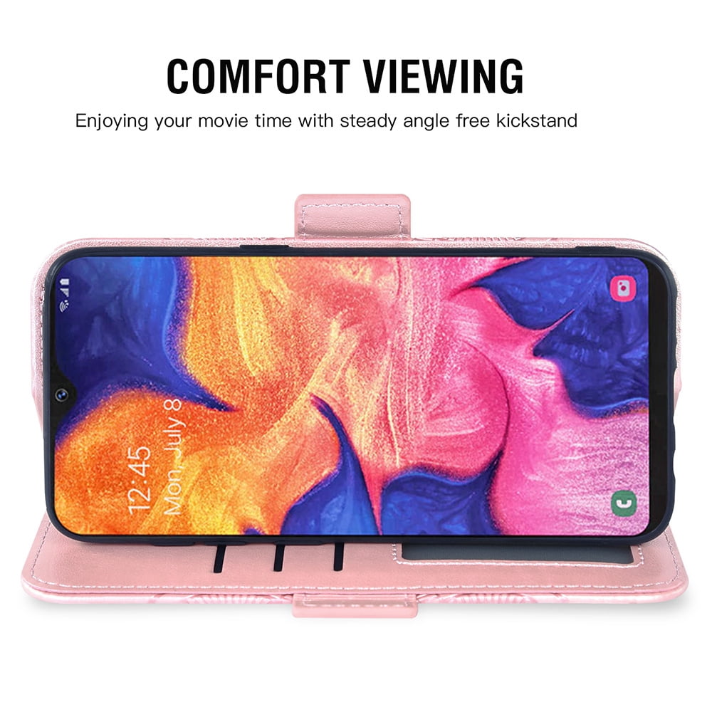 Asuwish Compatible with Samsung Galaxy A10e Wallet Phone Case and Tempered Glass Screen Protector Flip Credit Card Holder Stand Mandala Flower Cell Cover for A 10e 10ae S102DL Women Men Pink