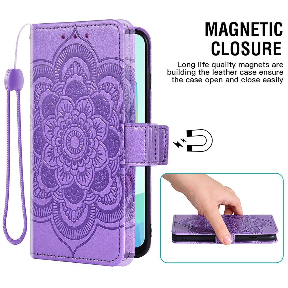 Asuwish Compatible with Samsung Galaxy A10e Wallet Phone Case and Tempered Glass Screen Protector Flip Credit Card Holder Stand Mandala Flower Cell Cover for A 10e 10ae S102DL Women Men Pink