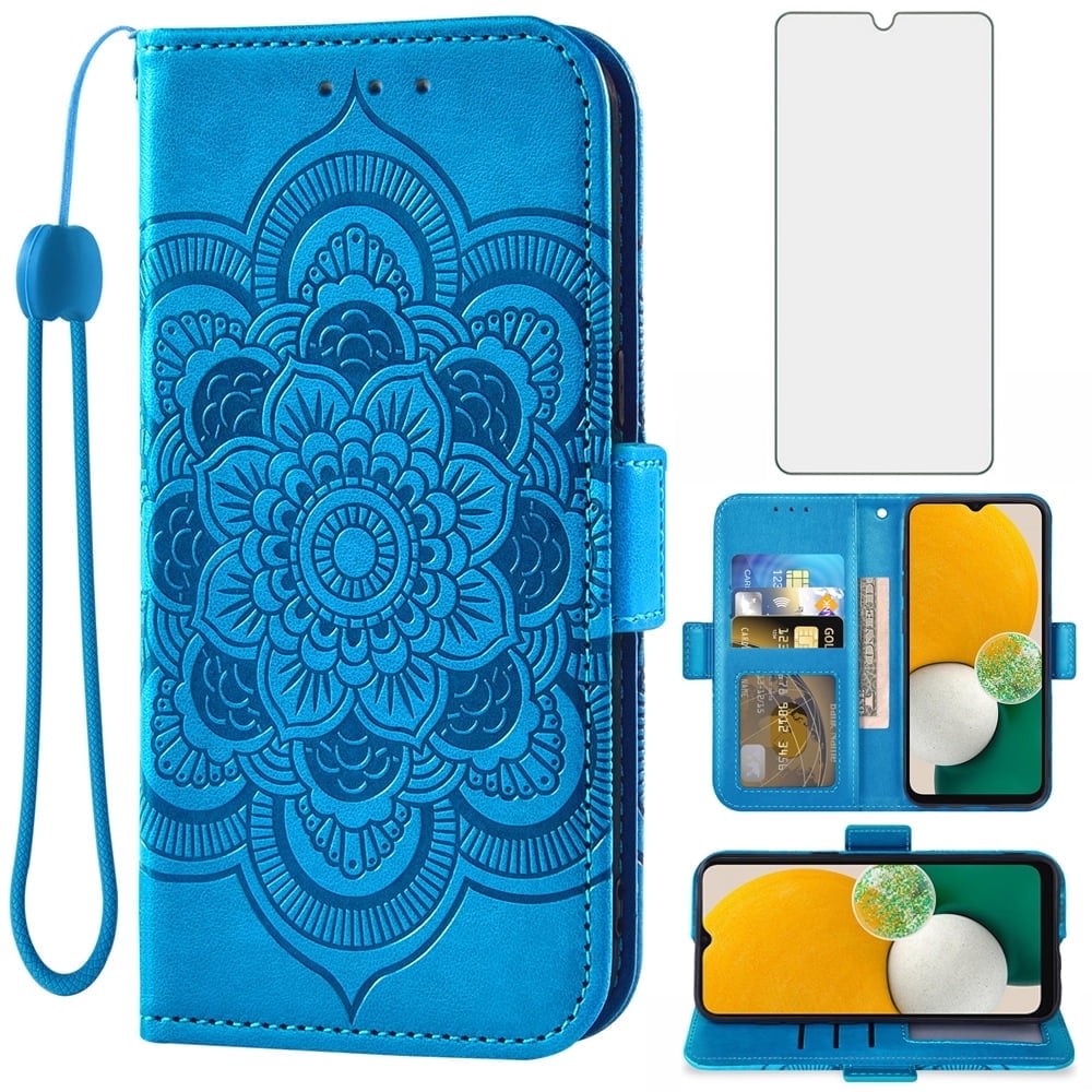 Asuwish Compatible with Samsung Galaxy A10e Wallet Phone Case and Tempered Glass Screen Protector Flip Credit Card Holder Stand Mandala Flower Cell Cover for A 10e 10ae S102DL Women Men Pink