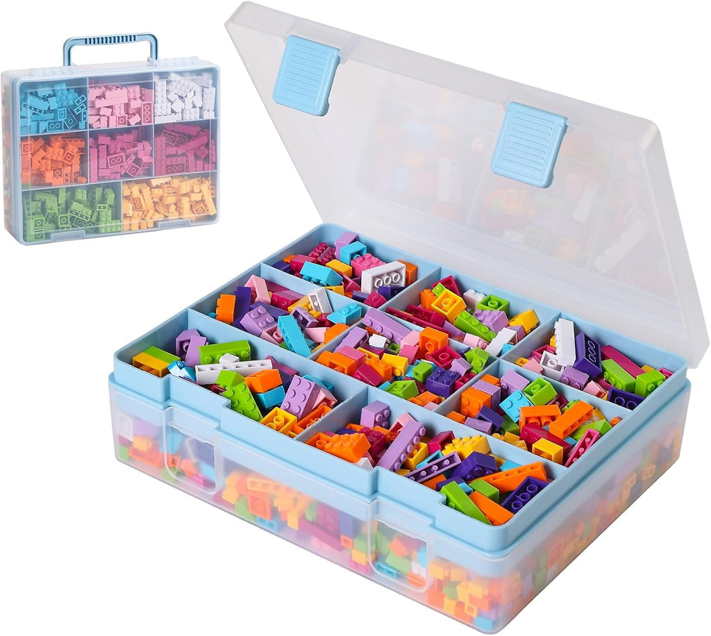 AllWays Plaza Toy Storage Organizer for Lego Stackable Organizer Bins Portable Organizer Containers Storage Box Plastic Case for Bead Bracelet Making DIY Jewelry Nail Charms (Blue)
