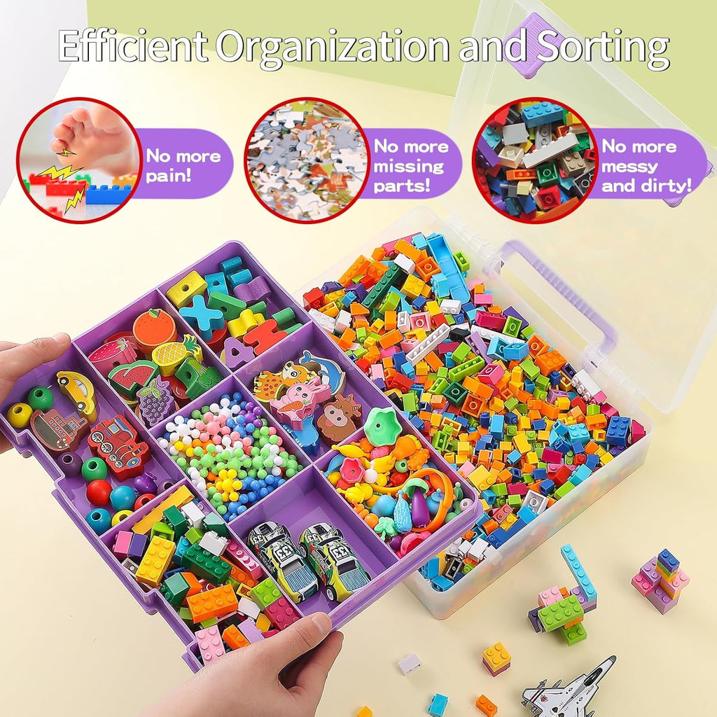 AllWays Plaza Toy Storage Organizer for Lego Stackable Organizer Bins Portable Organizer Containers Storage Box Plastic Case for Bead Bracelet Making DIY Jewelry Nail Charms (Blue)