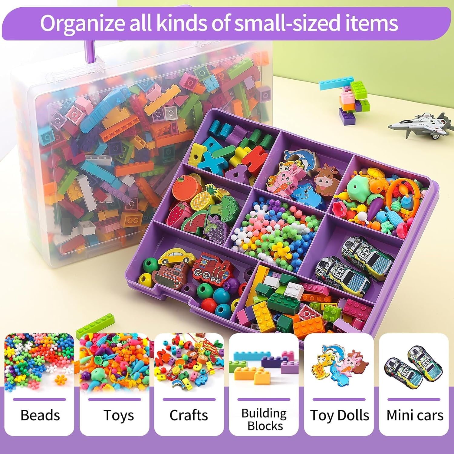 AllWays Plaza Toy Storage Organizer for Lego Stackable Organizer Bins Portable Organizer Containers Storage Box Plastic Case for Bead Bracelet Making DIY Jewelry Nail Charms (Blue)