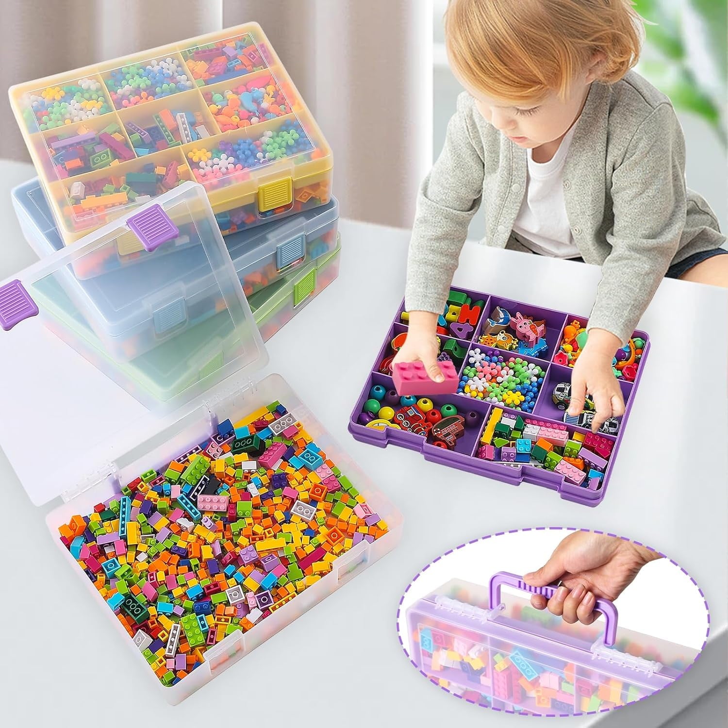 AllWays Plaza Toy Storage Organizer for Lego Stackable Organizer Bins Portable Organizer Containers Storage Box Plastic Case for Bead Bracelet Making DIY Jewelry Nail Charms (Blue)