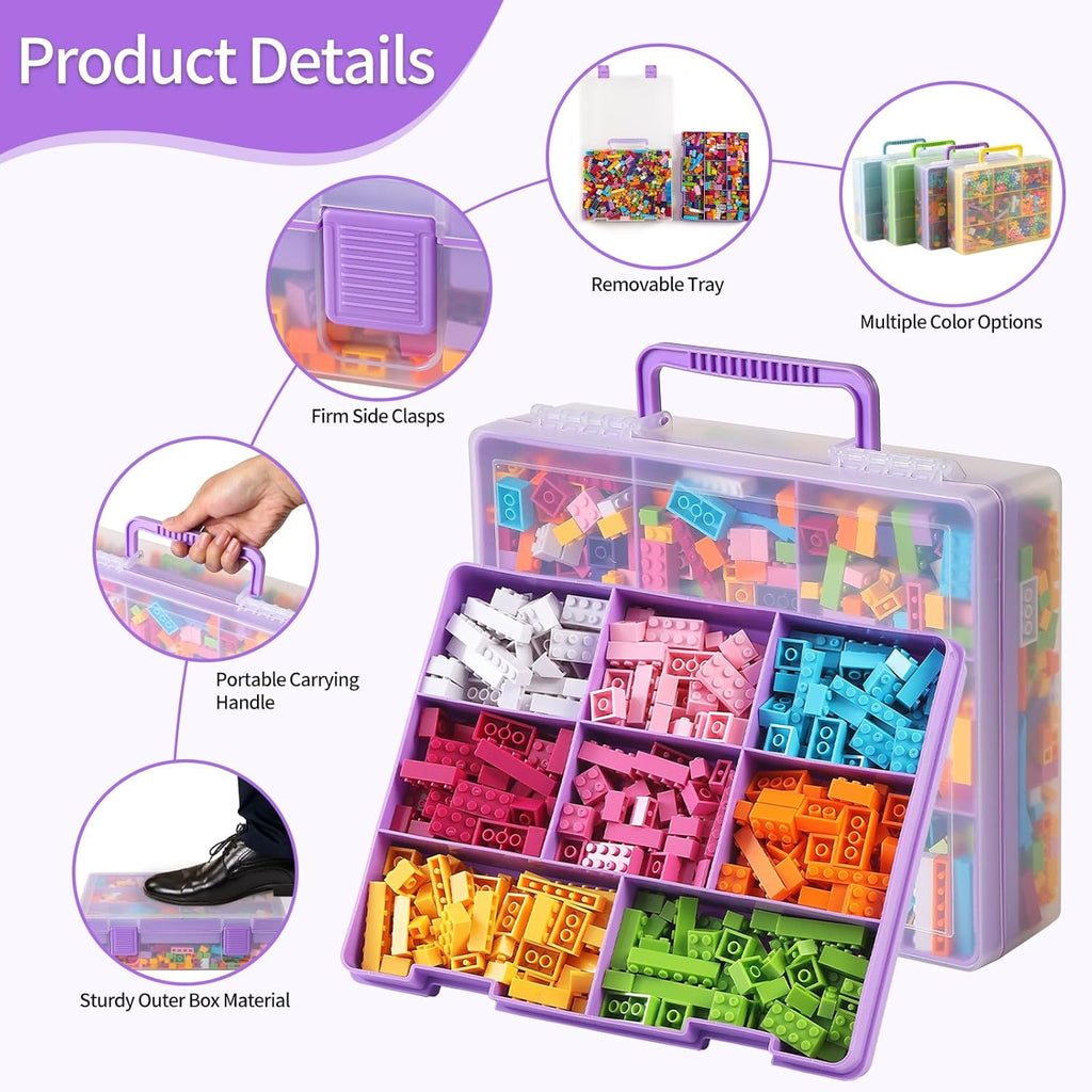 AllWays Plaza Toy Storage Organizer for Lego Stackable Organizer Bins Portable Organizer Containers Storage Box Plastic Case for Bead Bracelet Making DIY Jewelry Nail Charms (Blue)