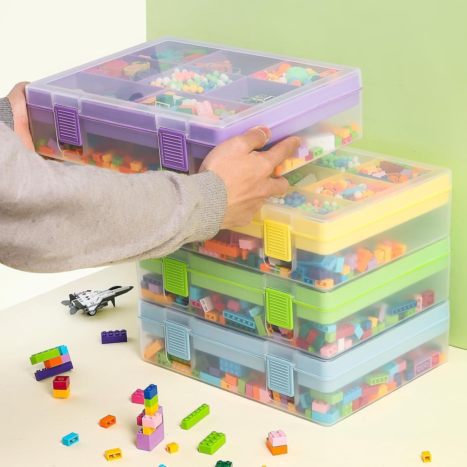 AllWays Plaza Toy Storage Organizer for Lego Stackable Organizer Bins Portable Organizer Containers Storage Box Plastic Case for Bead Bracelet Making DIY Jewelry Nail Charms (Blue)