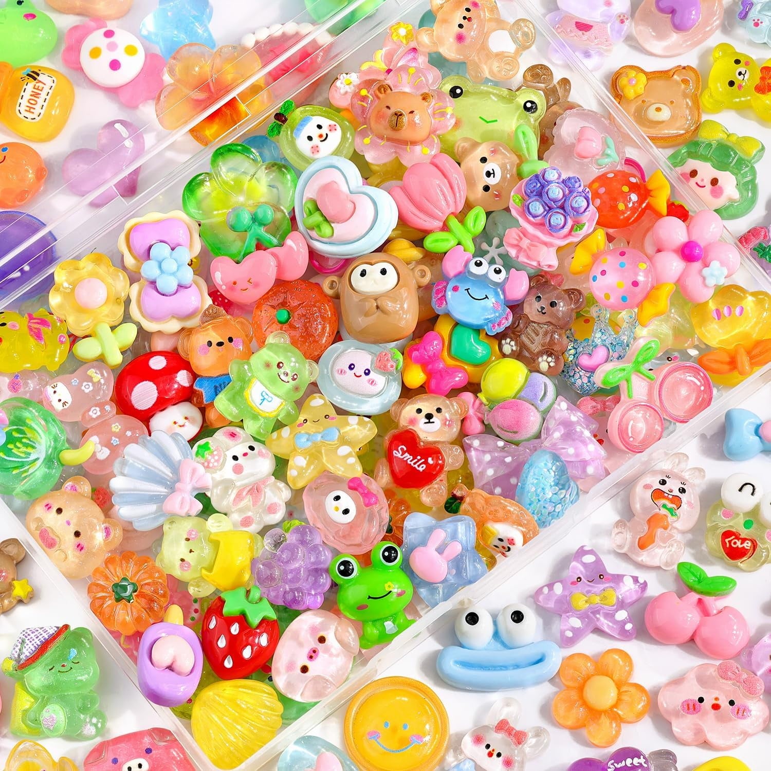 60Pcs Mixed Colors Slime Charms Assorted Cute Jelly Embellishments, Random Bulk Flatback Resin Ornament Bear Star Kawaii Slime Accessories for Phone Junk Case, Scrapbooking Crafting &amp; DIY Decor